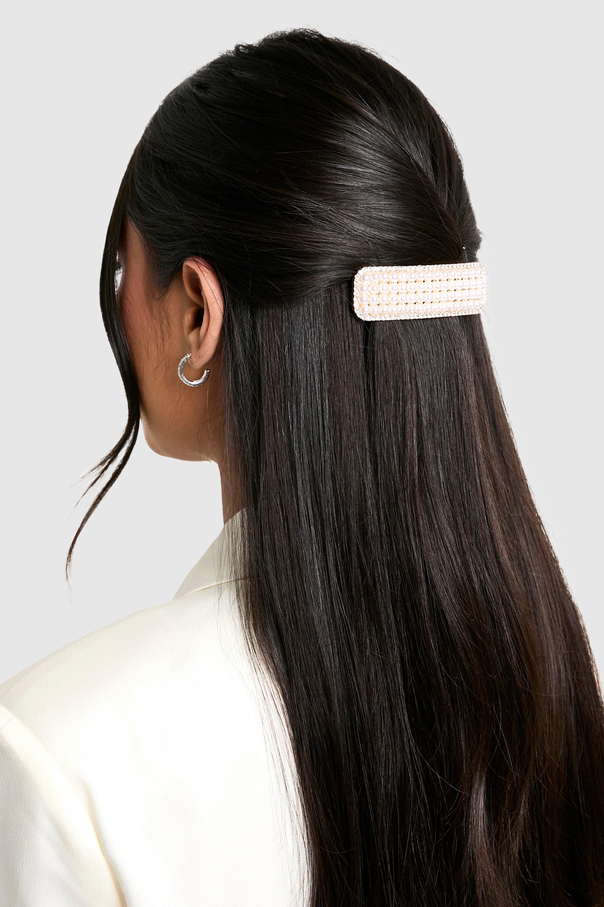 Click to view product details and reviews for Womens Diamante Pearl Barrette Hair Clip Gold One Size Gold.