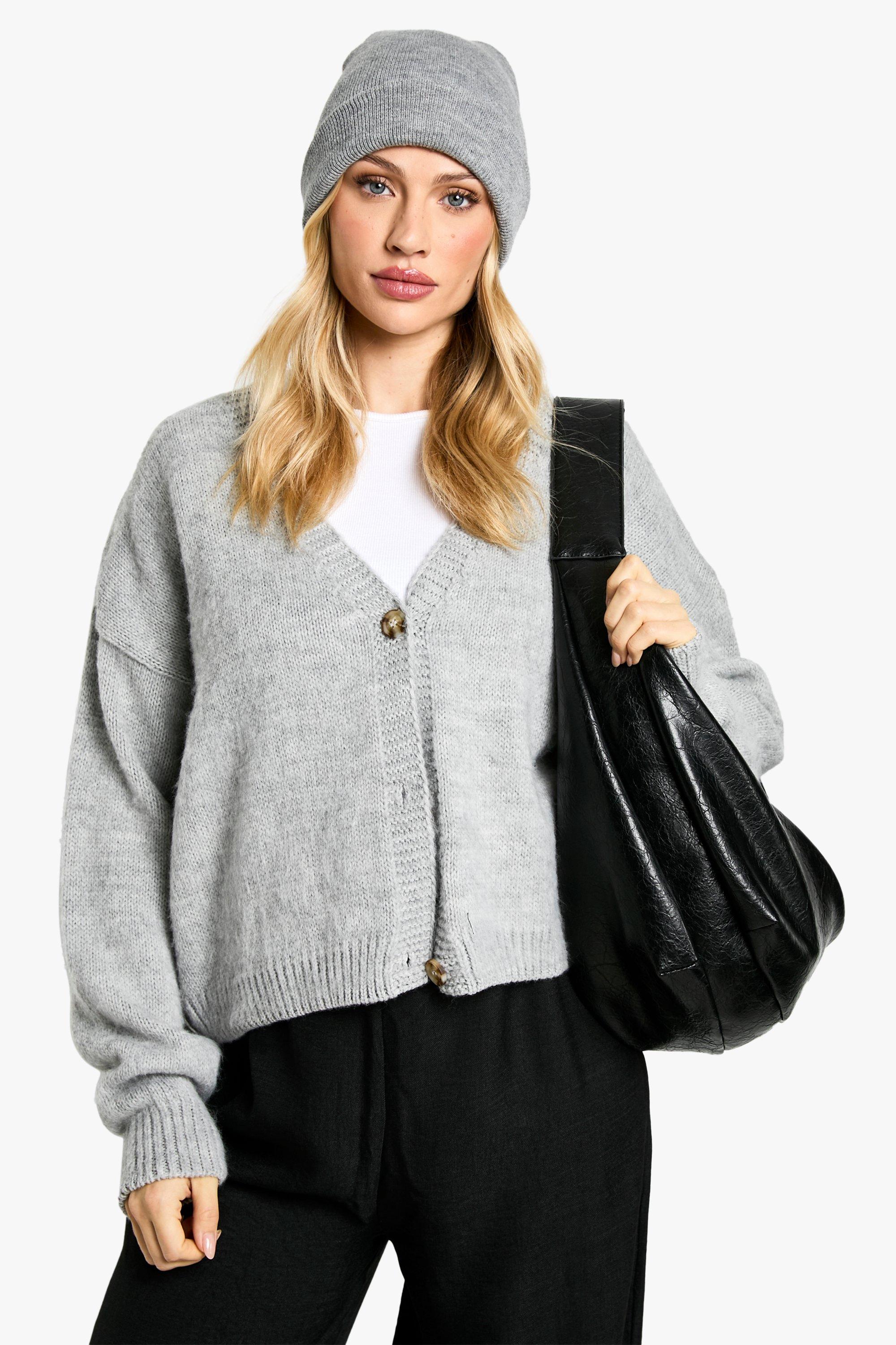 Boohoo Zwangerschap Oversized Geborstelde Cardigan Met V-Hals, Grey Marl