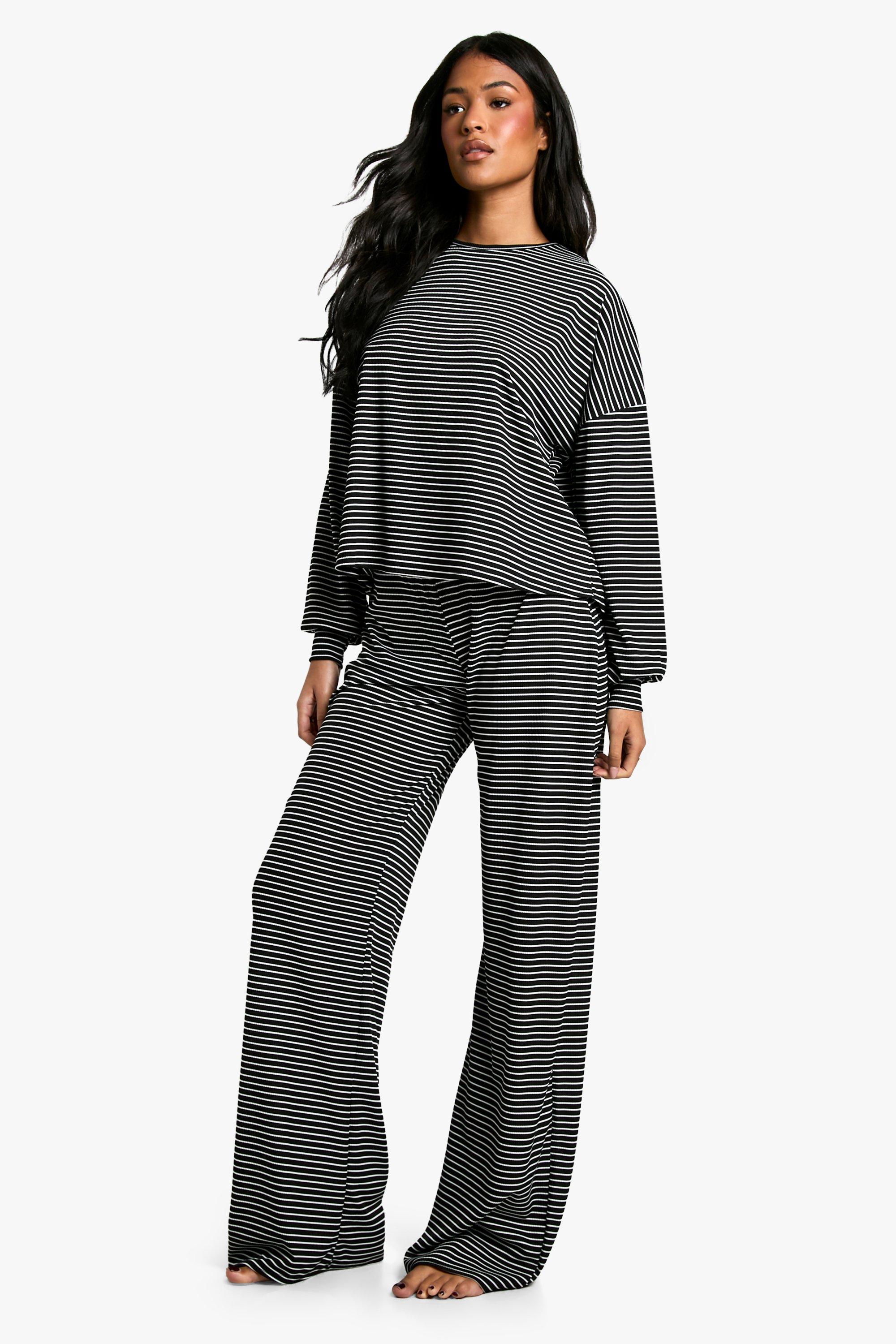 Womens Tall Stripe Jersey Lounge Trouser Pj Set - Black - 12, Black