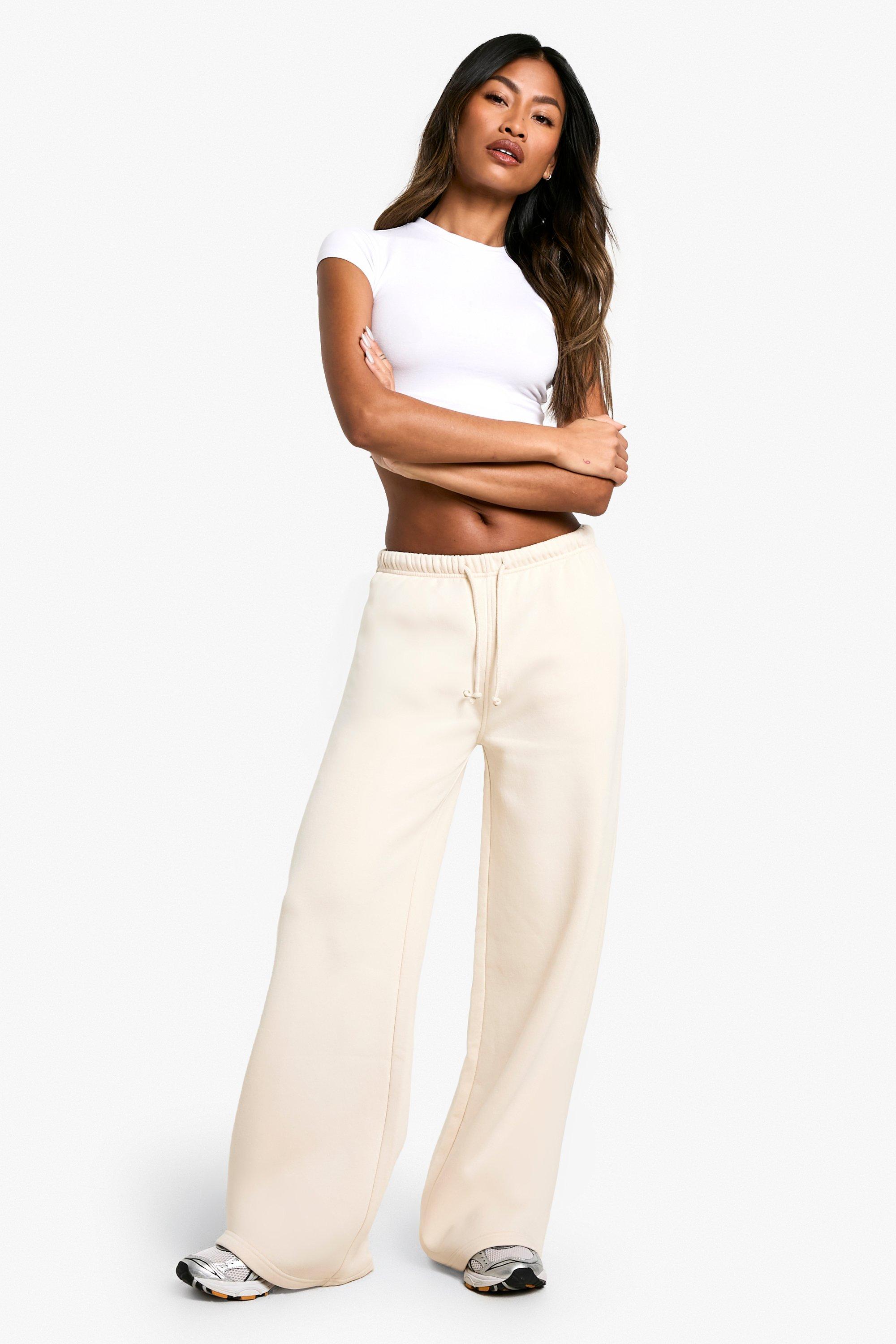 Womens Minimal Drawstring Mid Waist Straight Leg Jogger - White - Xs, White