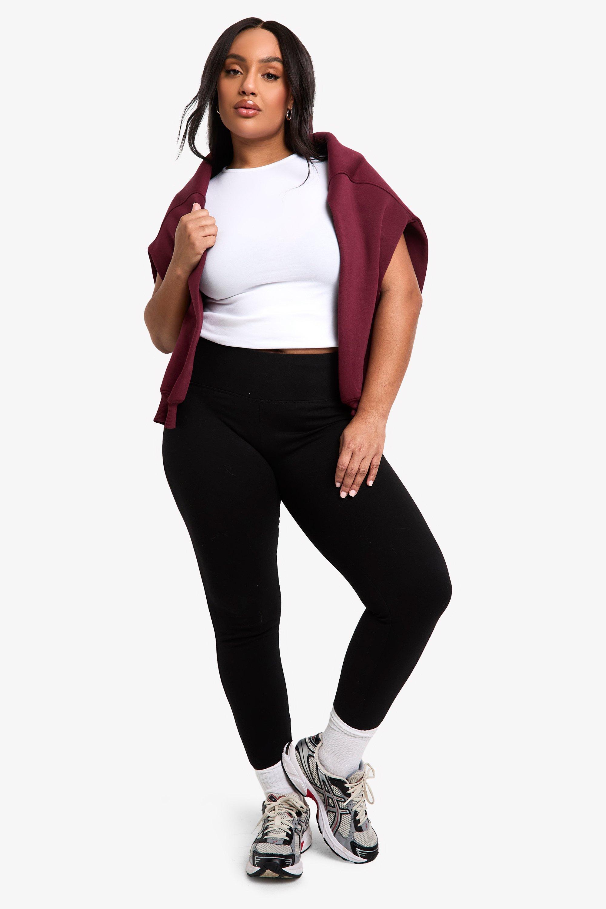 Image of LEGGING PLUS BASIC A VITA ALTA PROFONDA CON FASCIA IN VITA, Nero