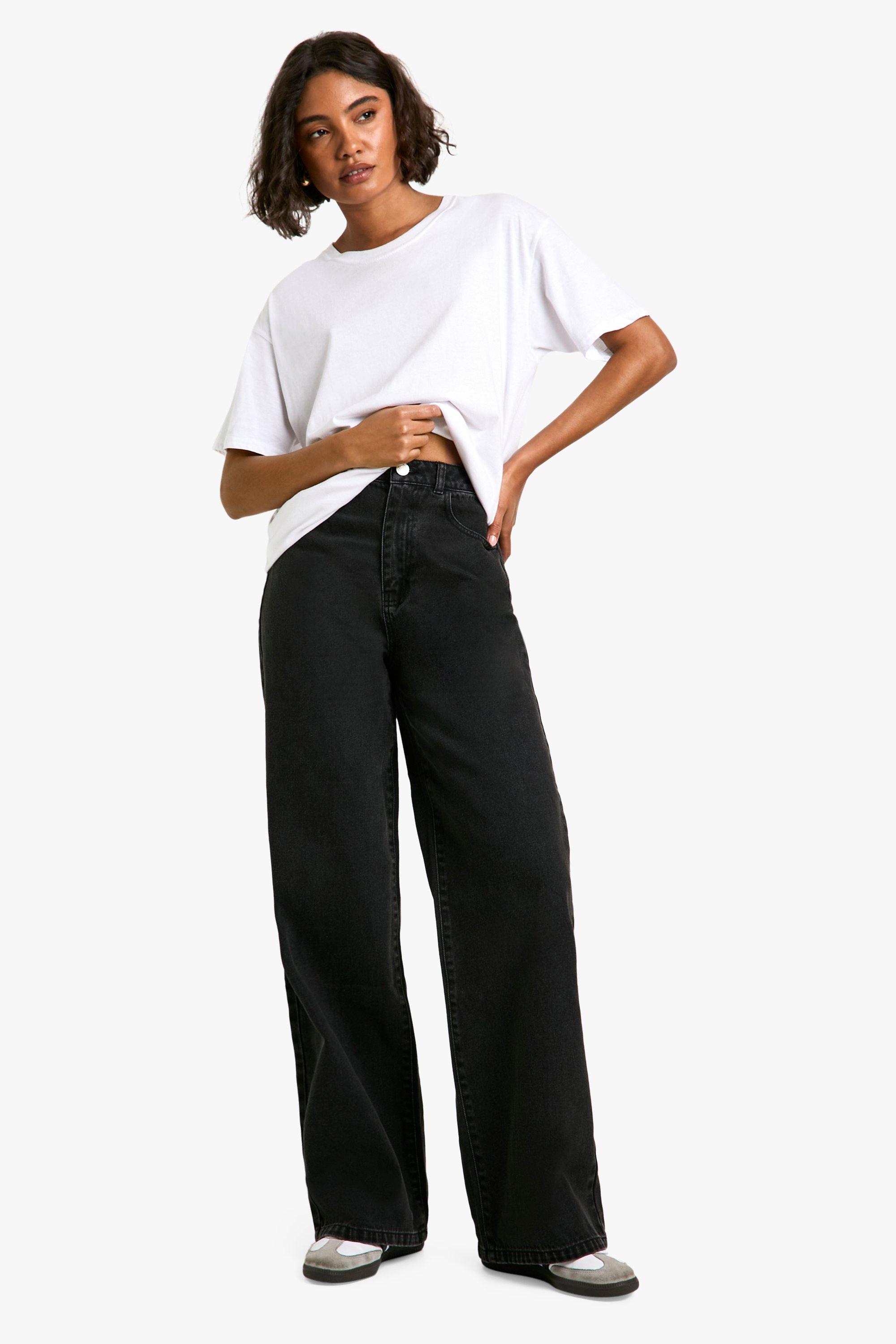 Boohoo Tall Basics High Waisted Wide Leg Jeans, Washed Black