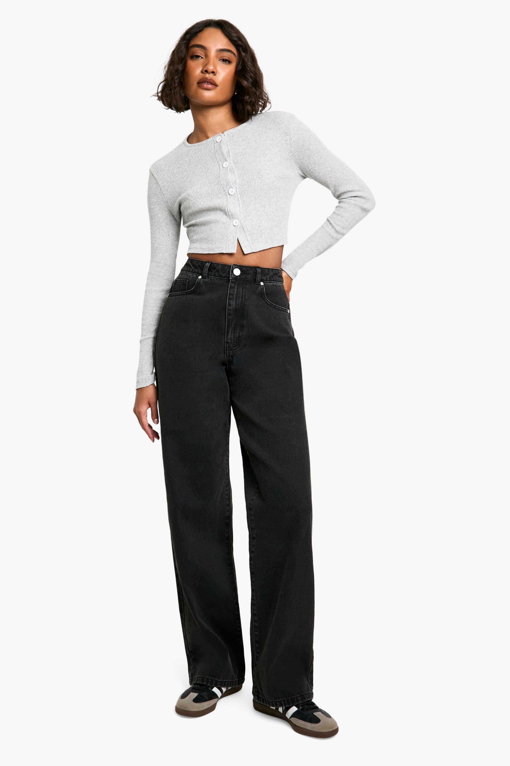 Boohoo Tall Basics High Waisted Boyfriend Jeans, Washed Black