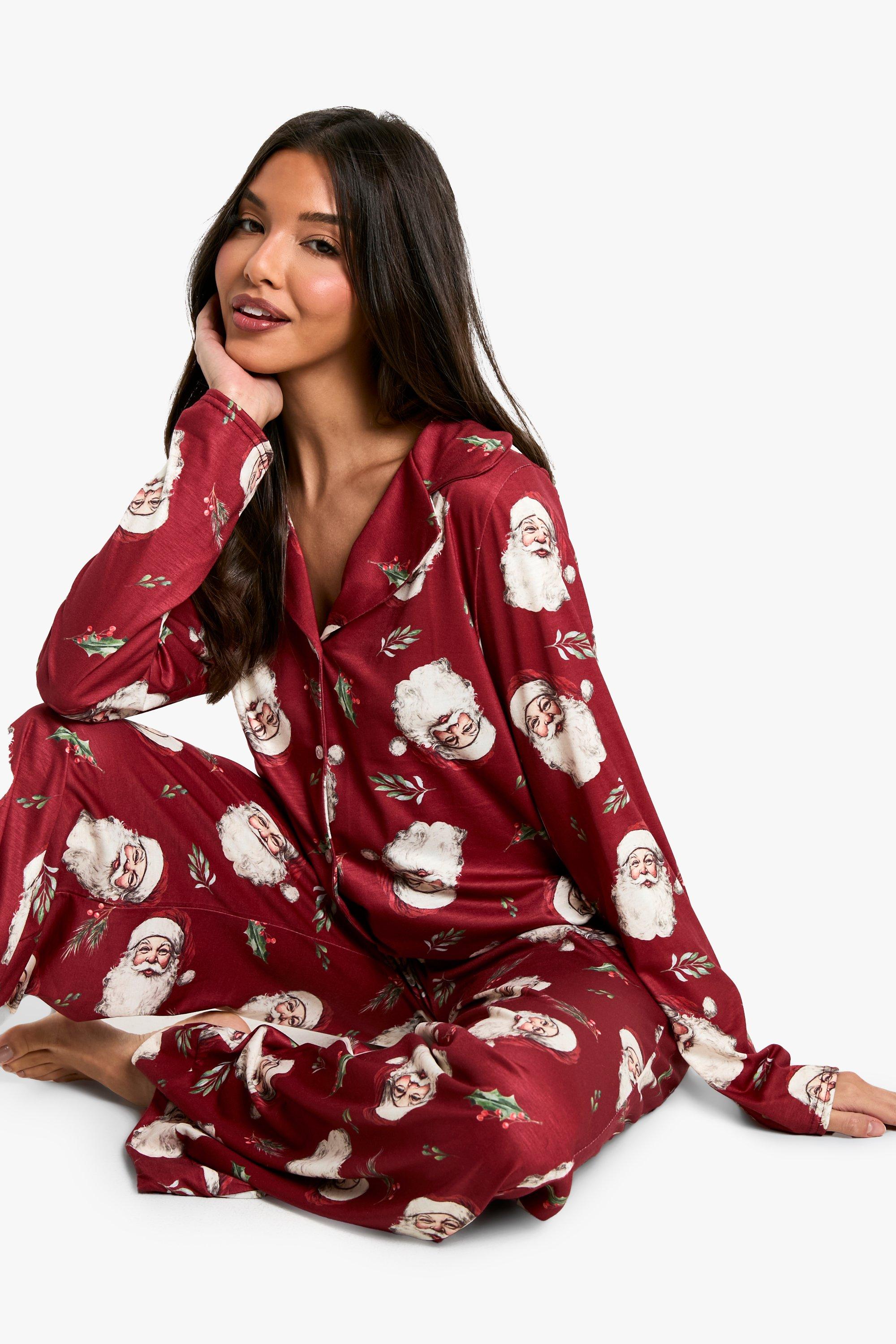 Image of SET CAMICIA A MANICHE LUNGHE CON STAMPA BABBO NATALE VINTAGE & PANTALONI, Rosso