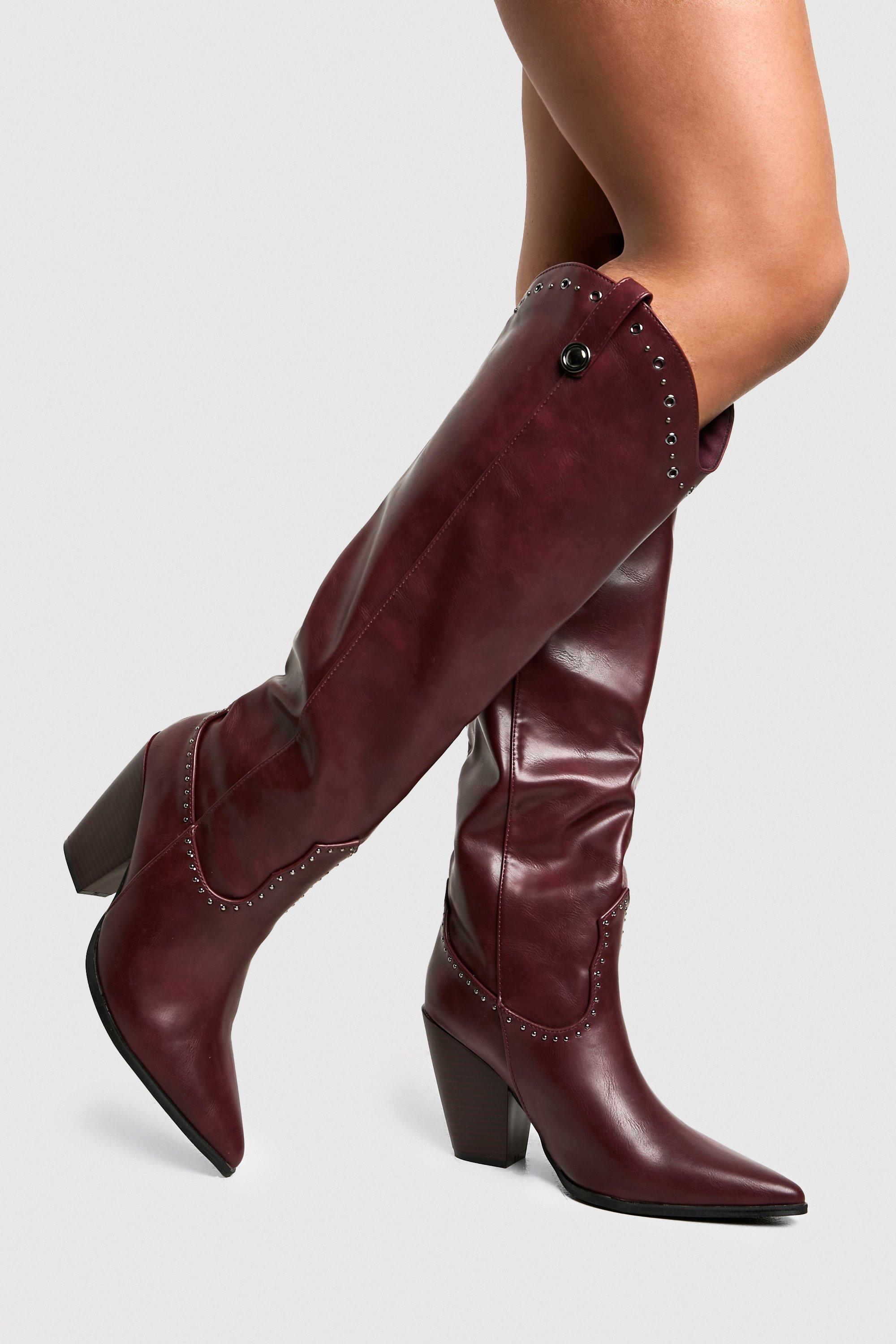 Boohoo Western Laarzen Met Studs, Burgundy