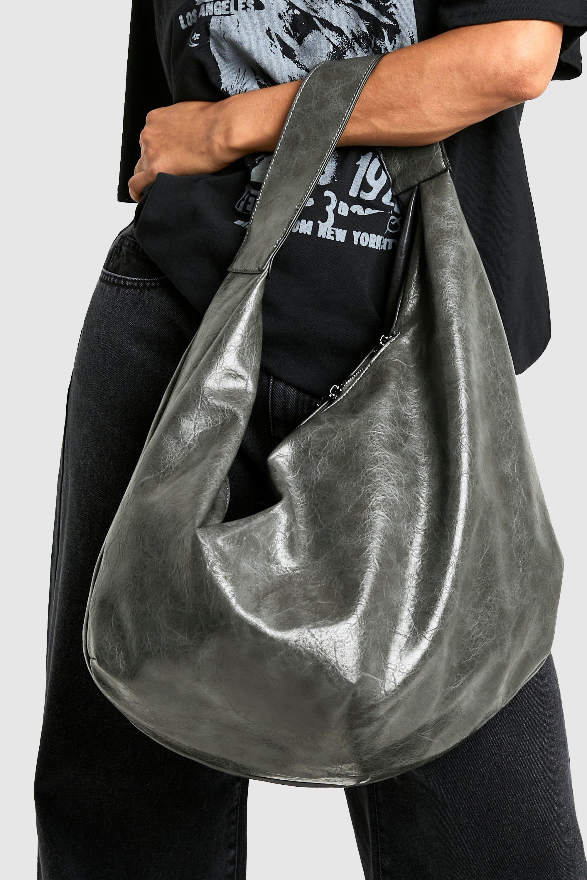 Click to view product details and reviews for Womens Distressed Faux Leather Slouchy Tote Bag Grey One Size Grey.