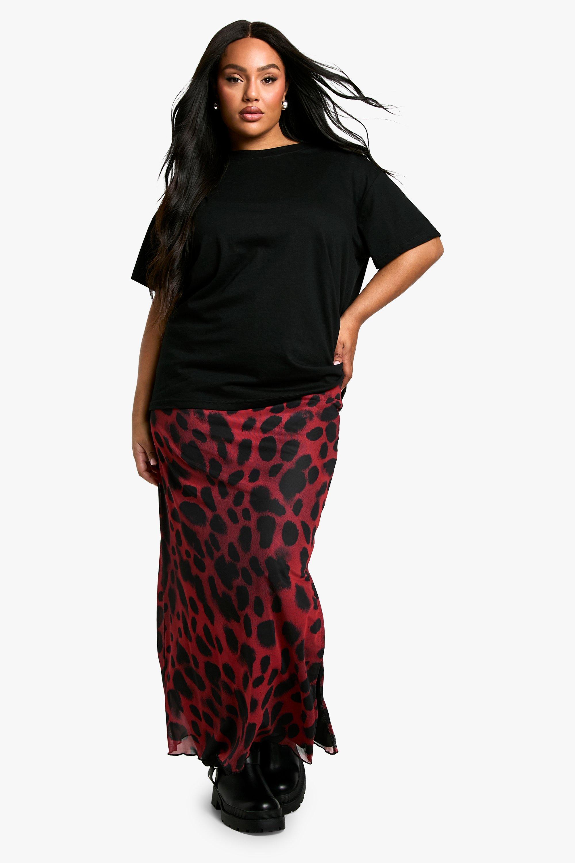 Boohoo Plus Mesh Maxi Rok Met Print, Red