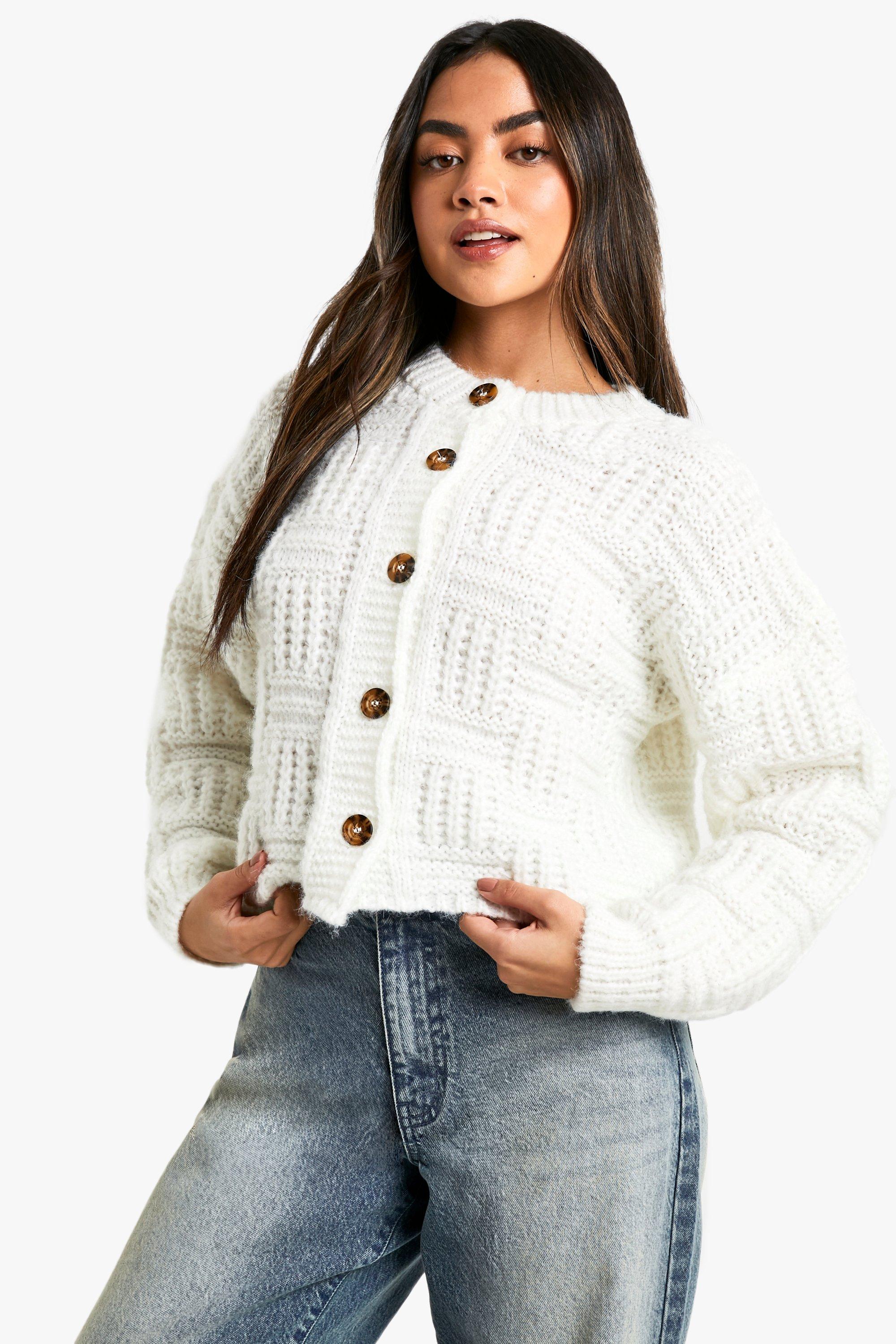 Boohoo Korte Oversized Gebreide Cardigan, Cream