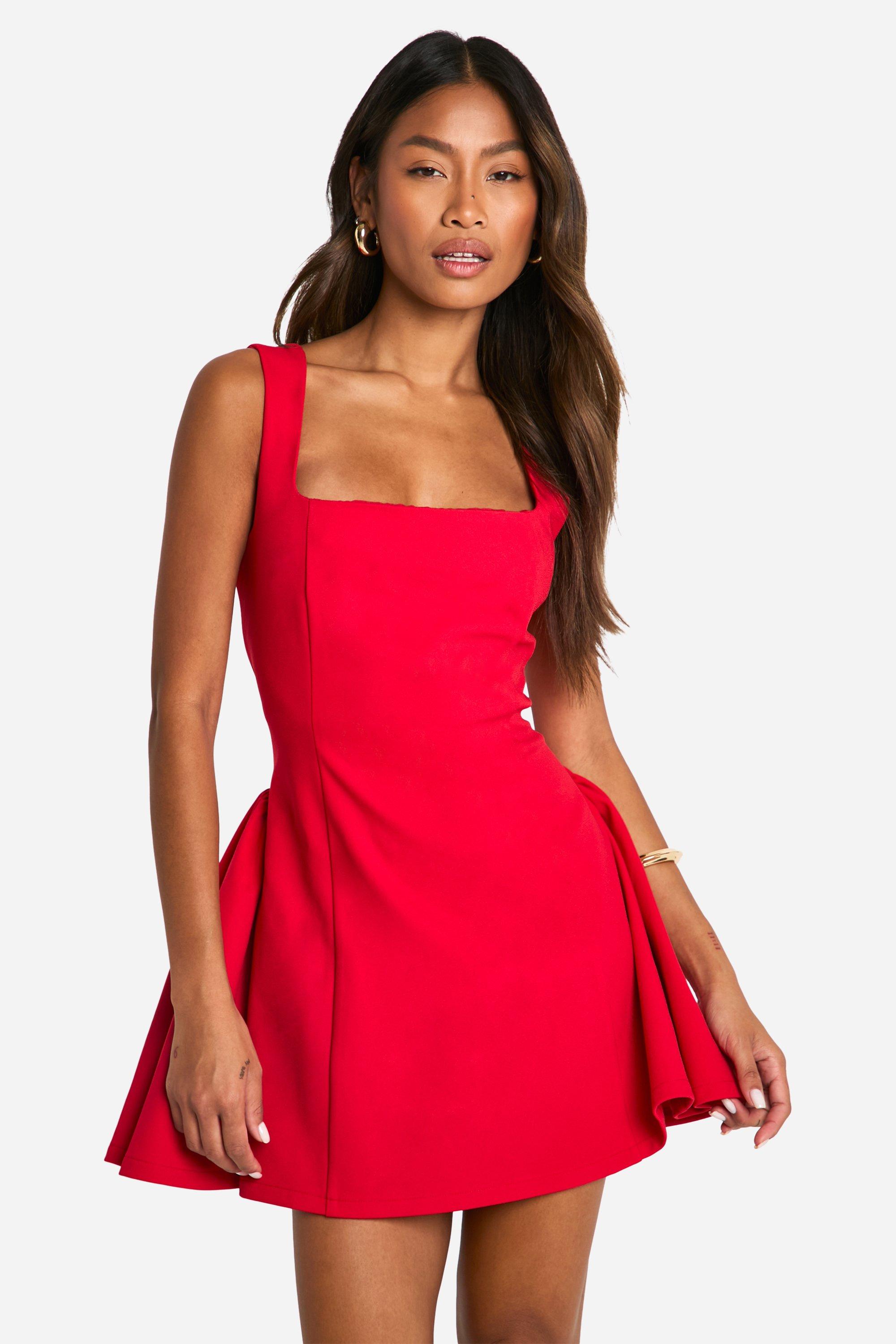 Image of Miniabito con scollo quadrato e gonna ampia, Rosso