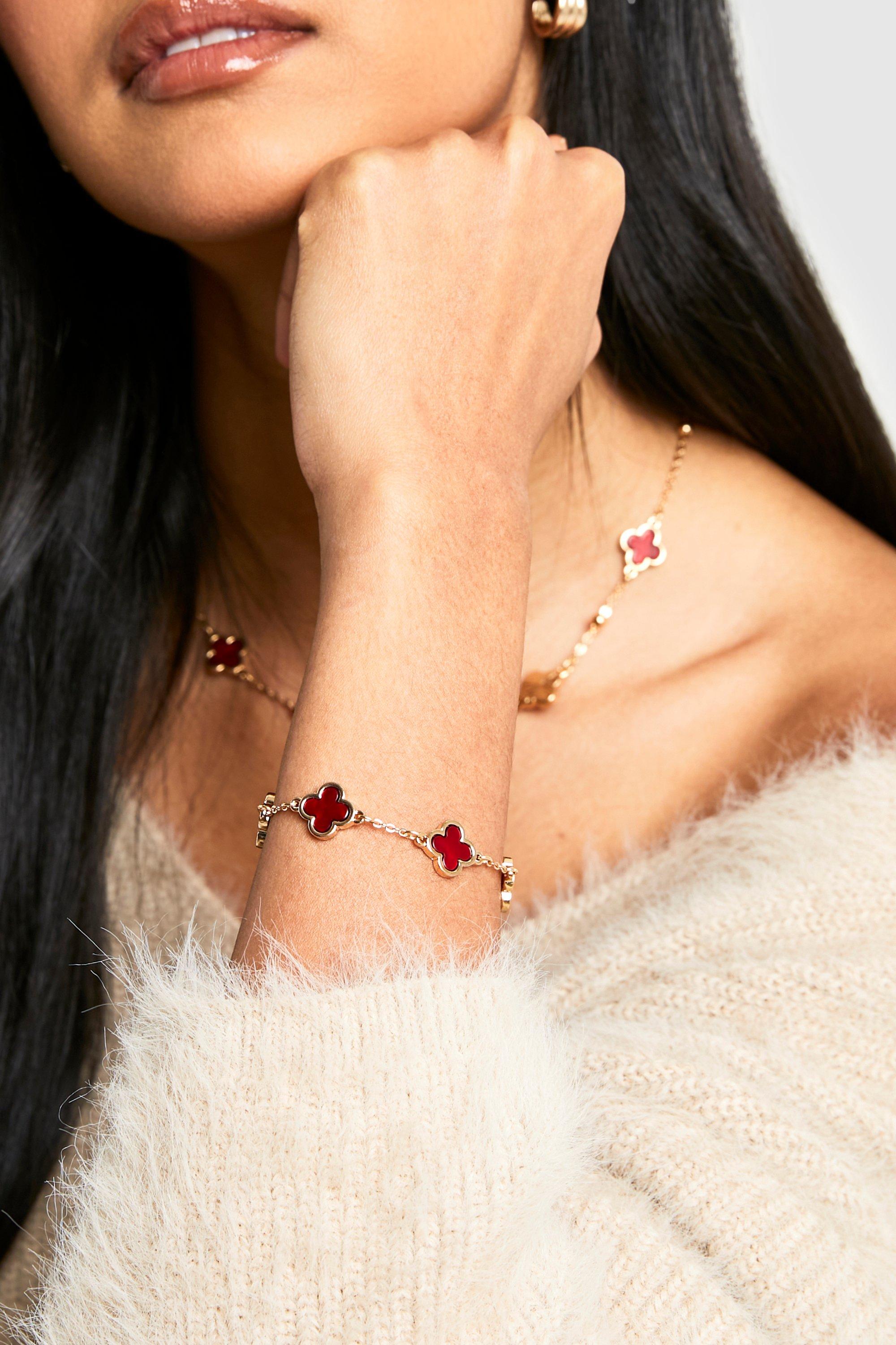 Image of Bracciale a forma di trifoglio rosso ciliegia, Rosso