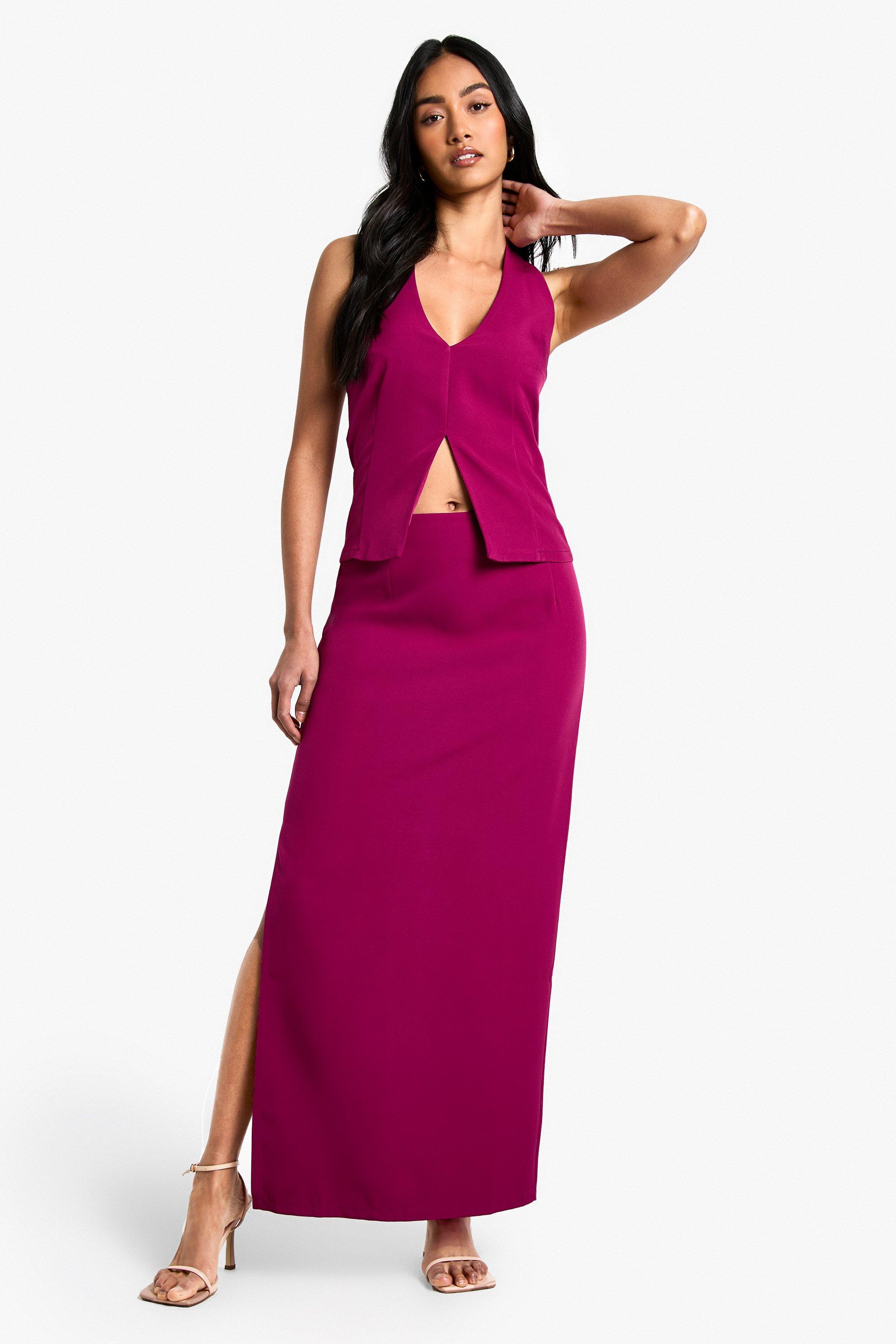 Boohoo Geweven Getailleerde Midaxi Rok, Plum