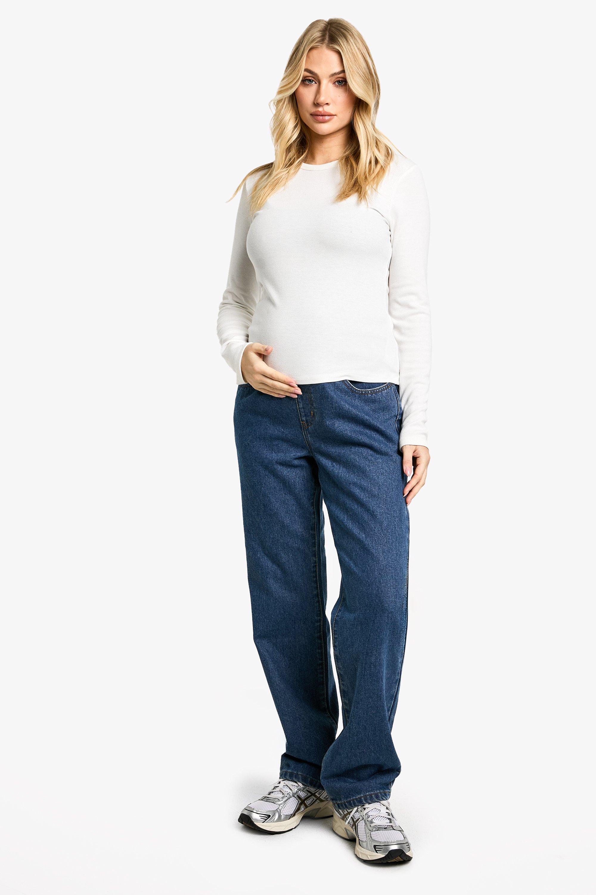 Boohoo Zwangerschap Over The Bump Mom Jeans, Mid Wash