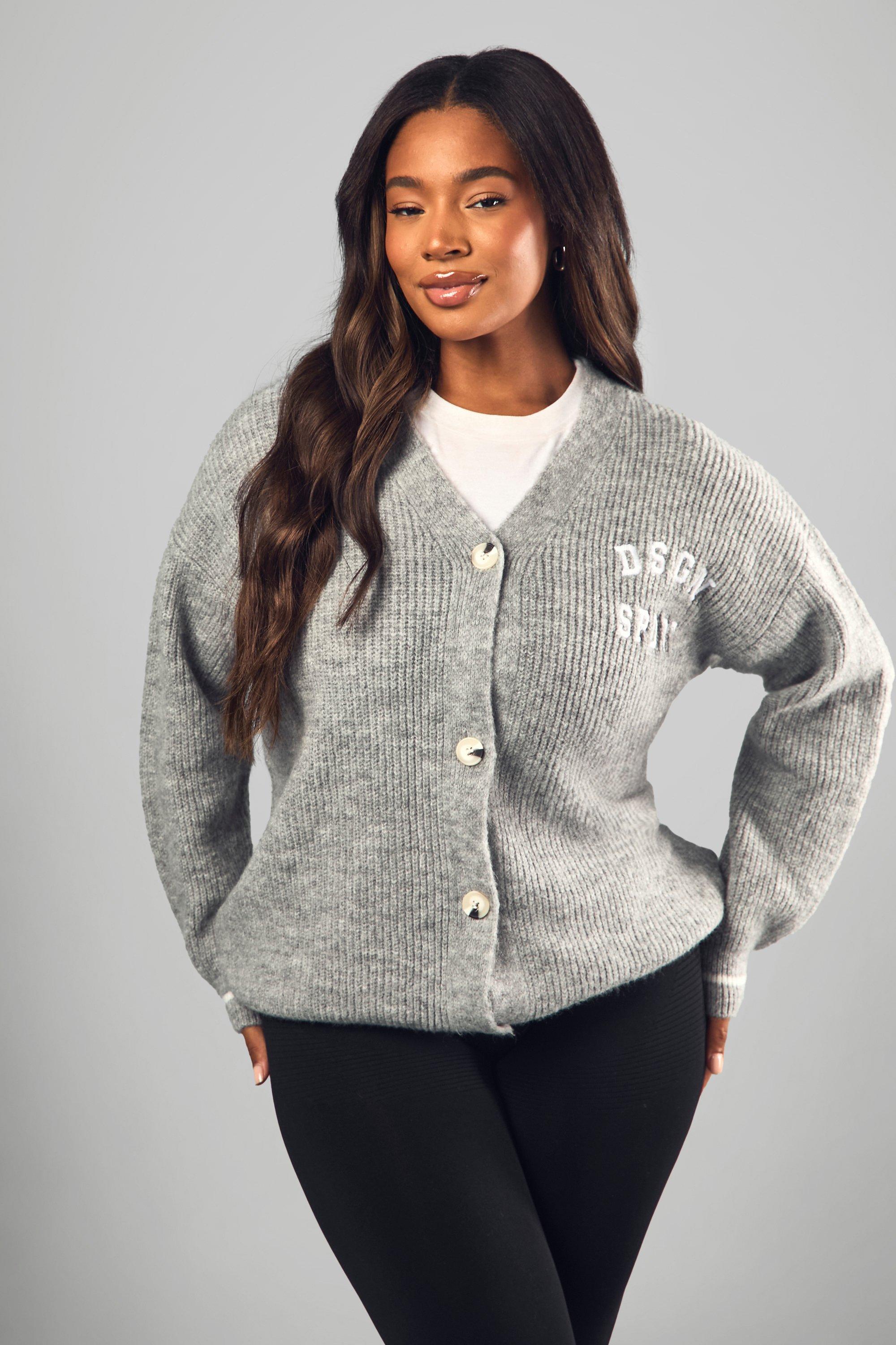 Boohoo Plus Gebreide Dsgn Sport Cardigan, Grey