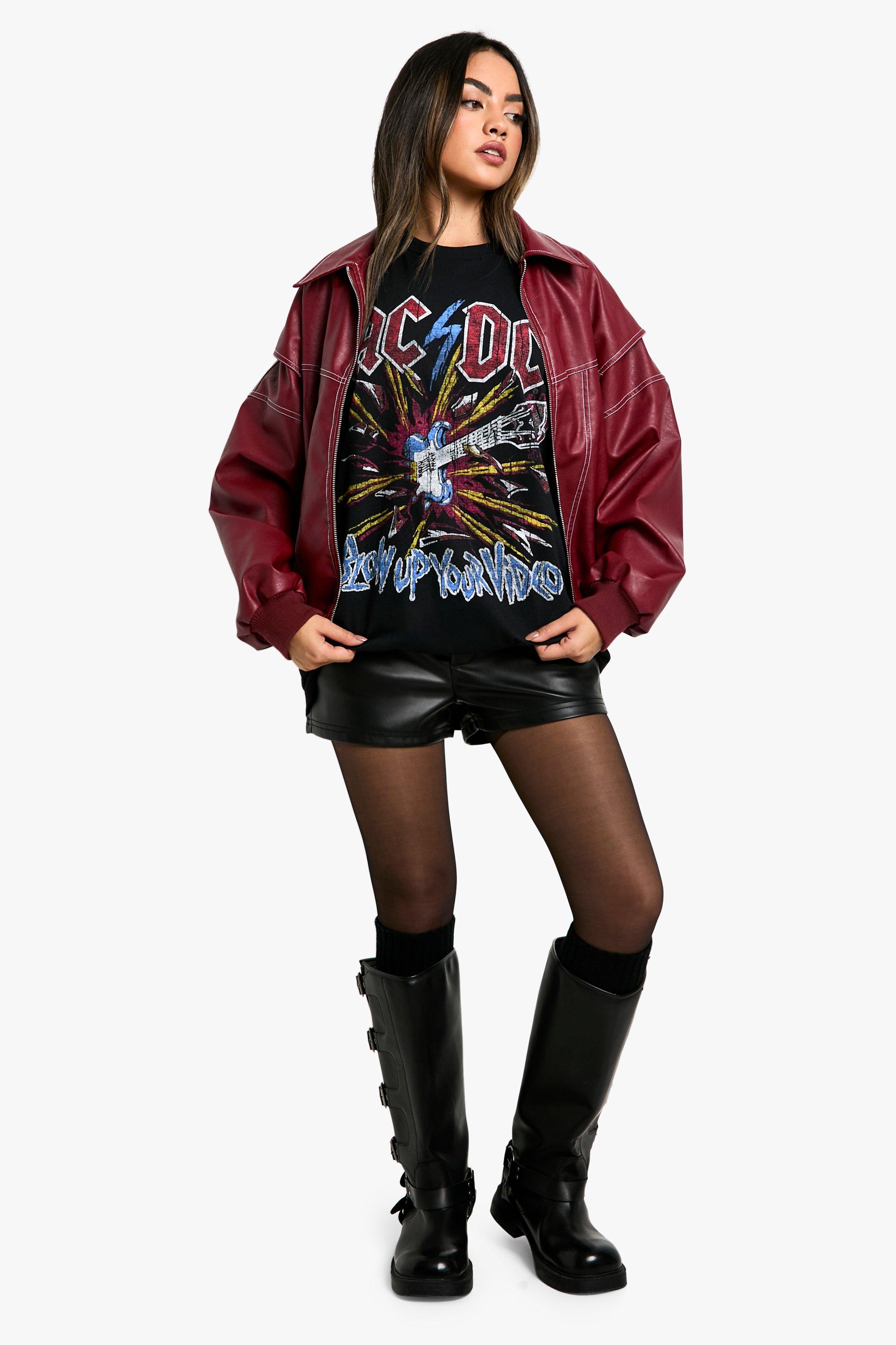 womens acdc license printed oversized graphic band tshirt - black - 12, black
