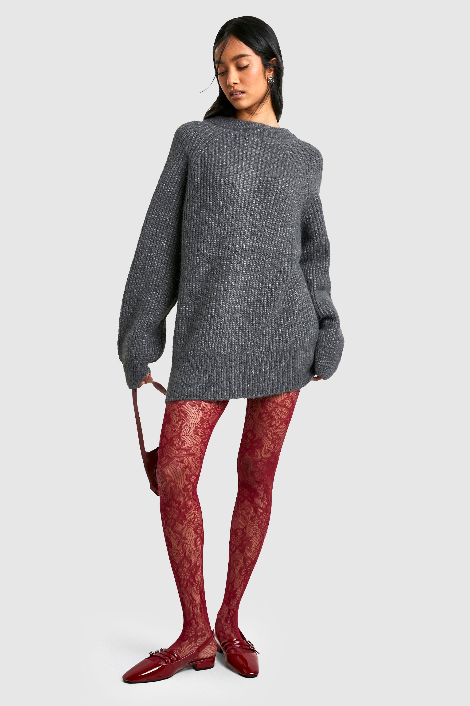 Image of Collant bordeaux con motivi a fiori, Rosso