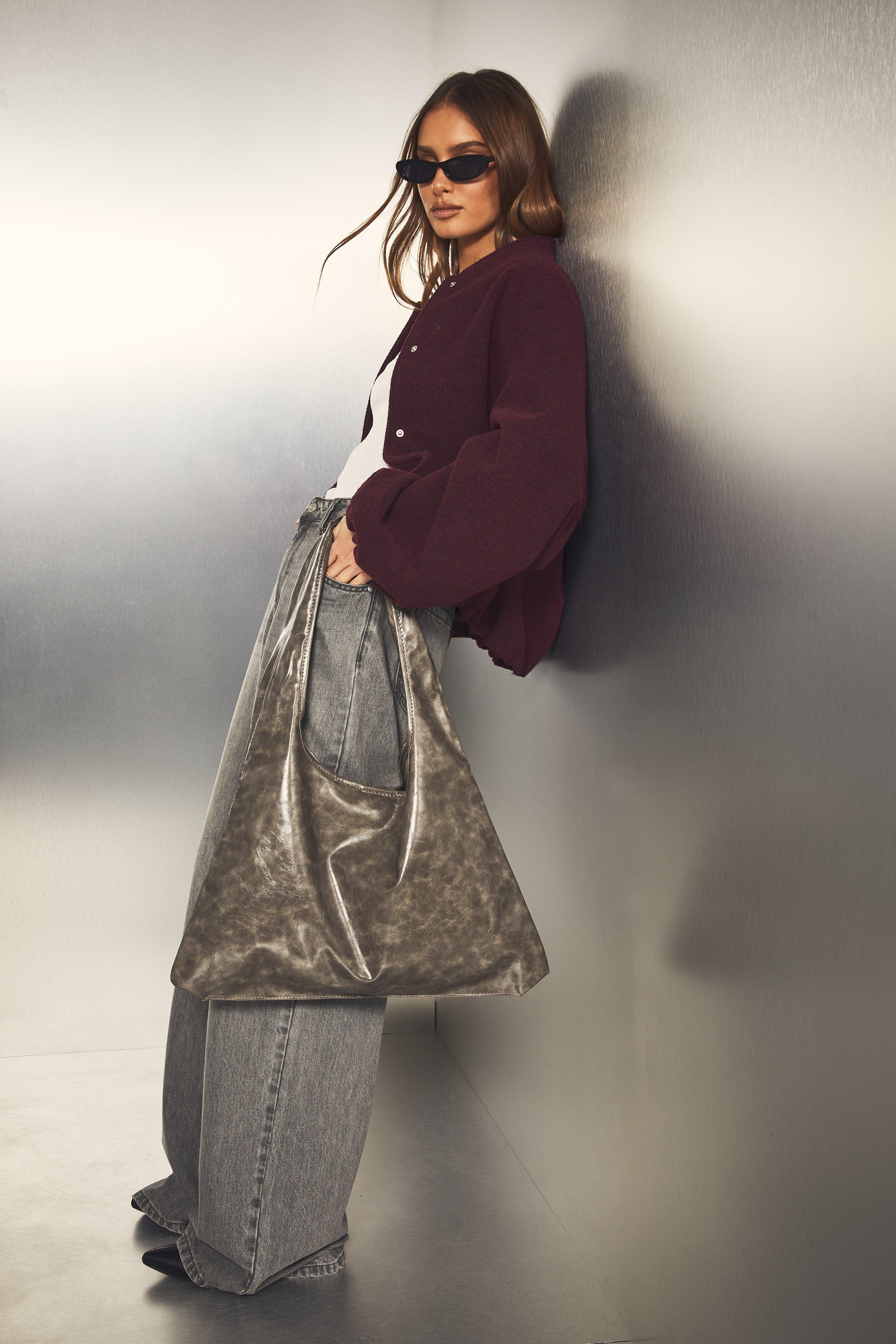 Click to view product details and reviews for Womens Distressed Pu Slouchy Shoulder Tote Bag Grey One Size Grey.