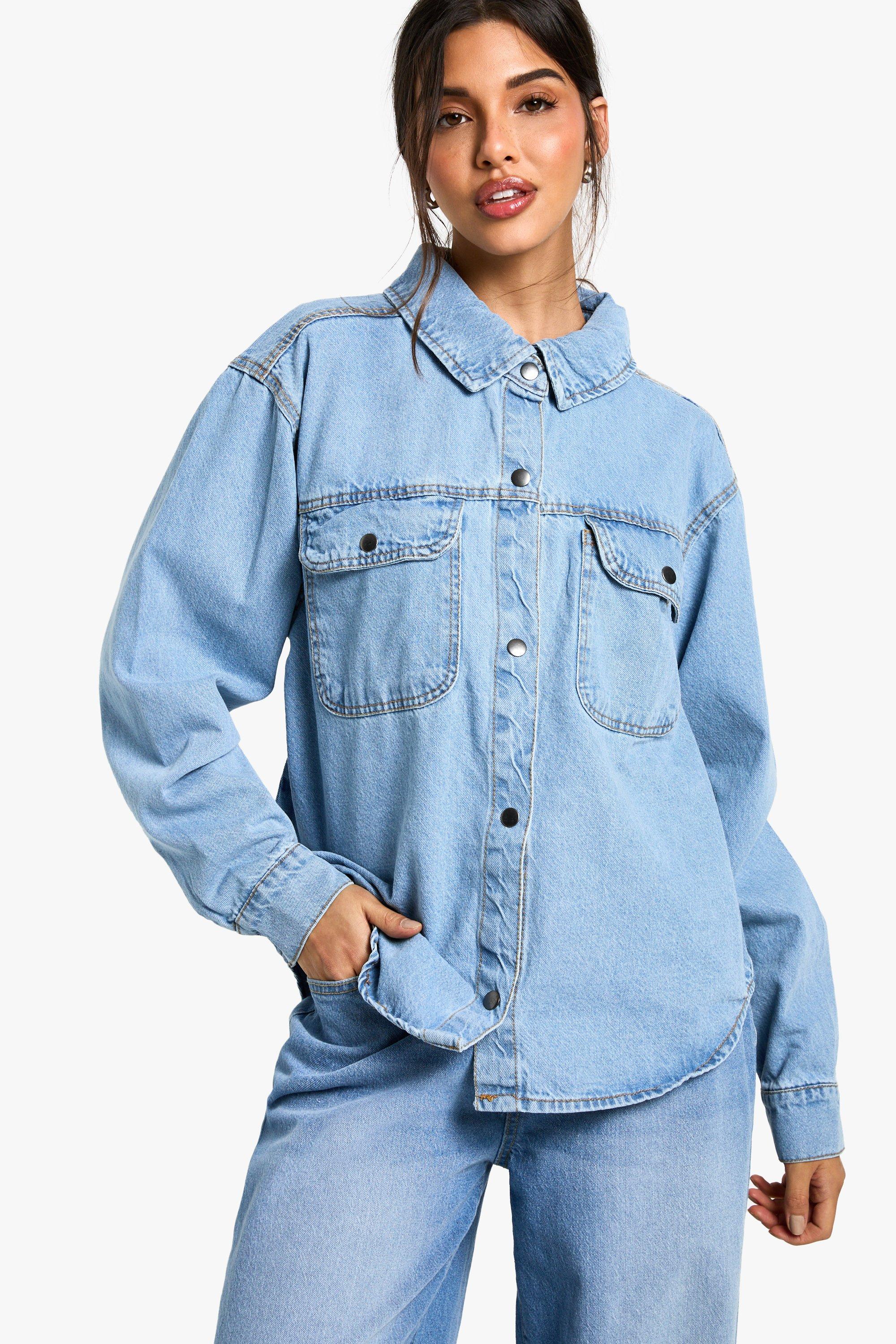 Image of Camicia oversize in denim, Grigio