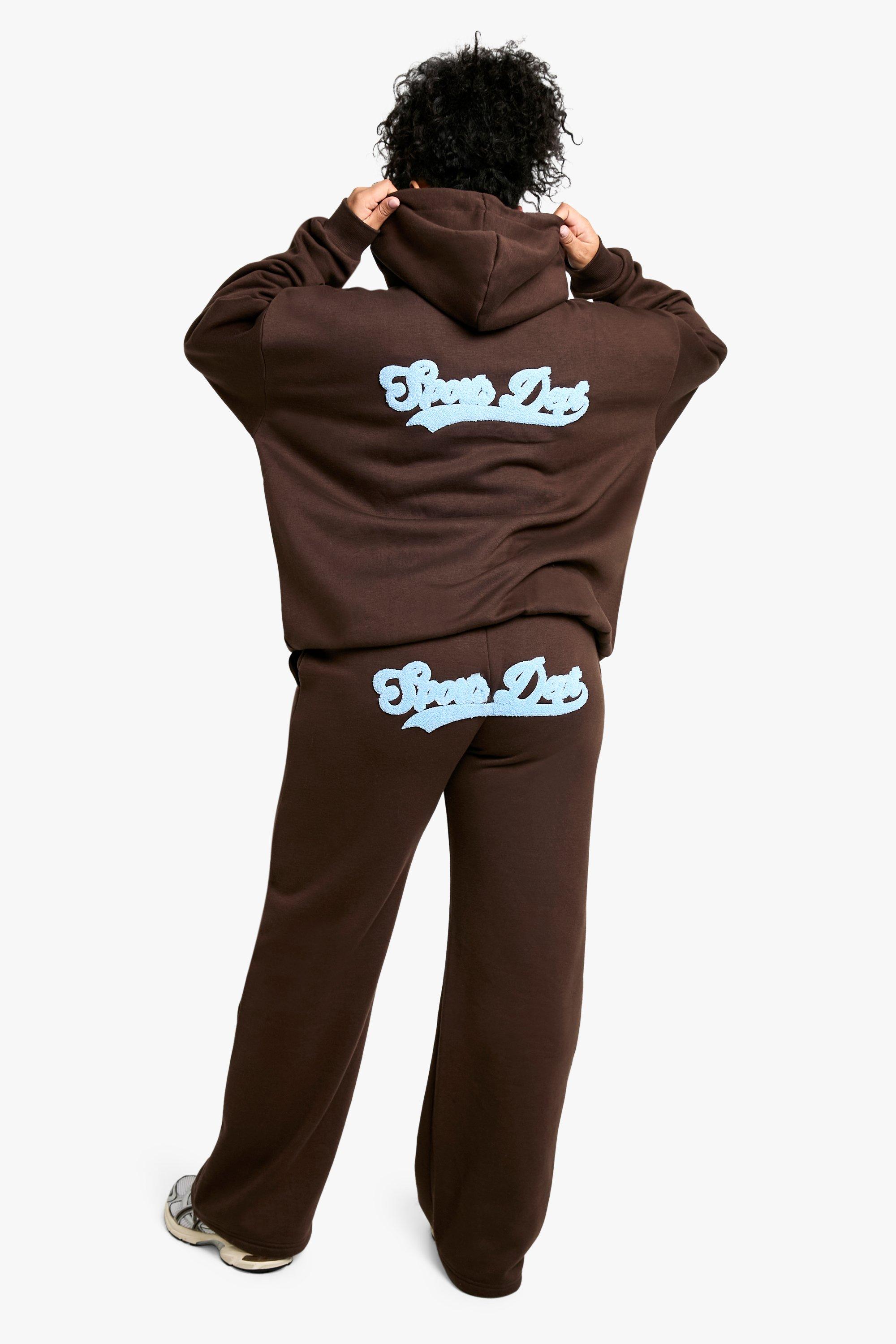 Image of Pantaloni tuta dritti Plus Size Sports Dept con applique in spugna, Brown