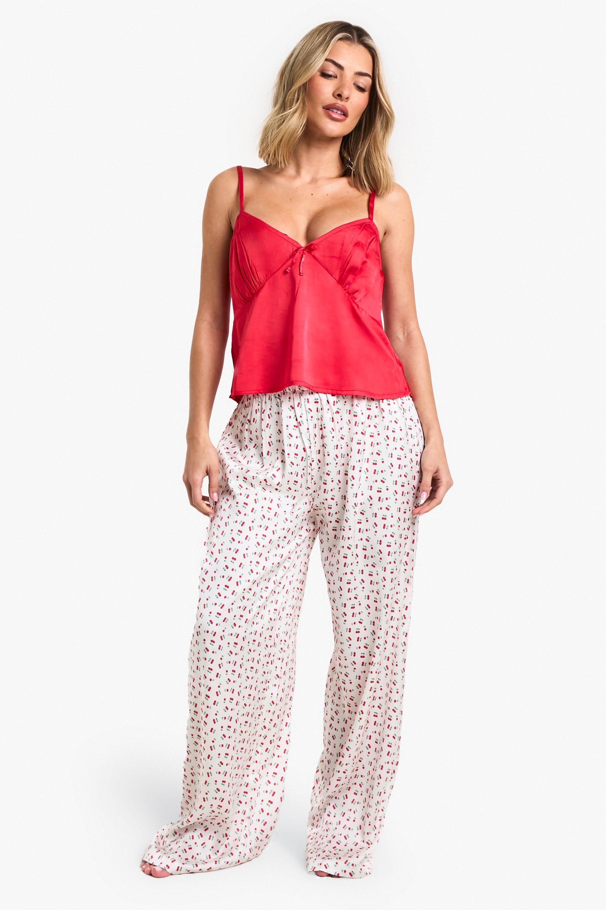 Womens Valentines Cherry Print Cami & Trouser Pj Set - Red - 16, Red