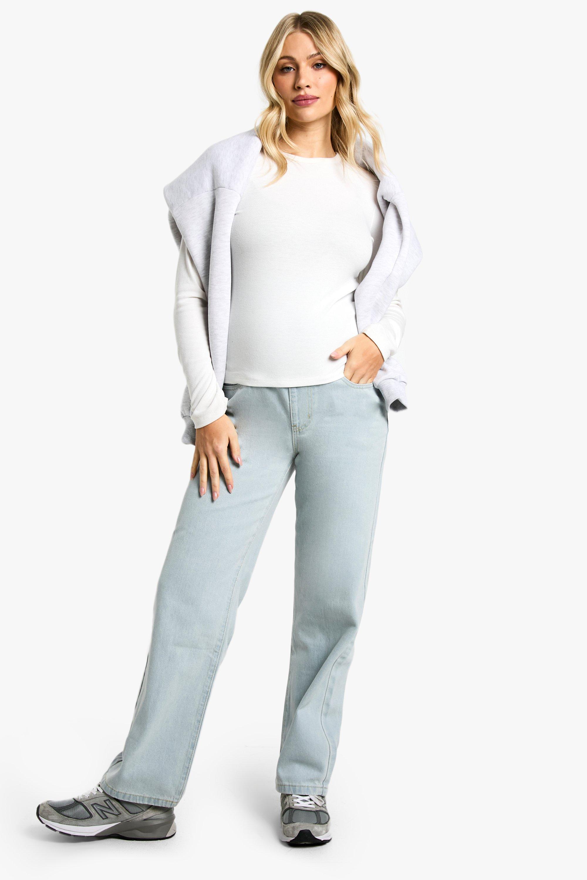 Boohoo Zwangerschap Over The Bump Boyfriend Jeans, Bleach Wash