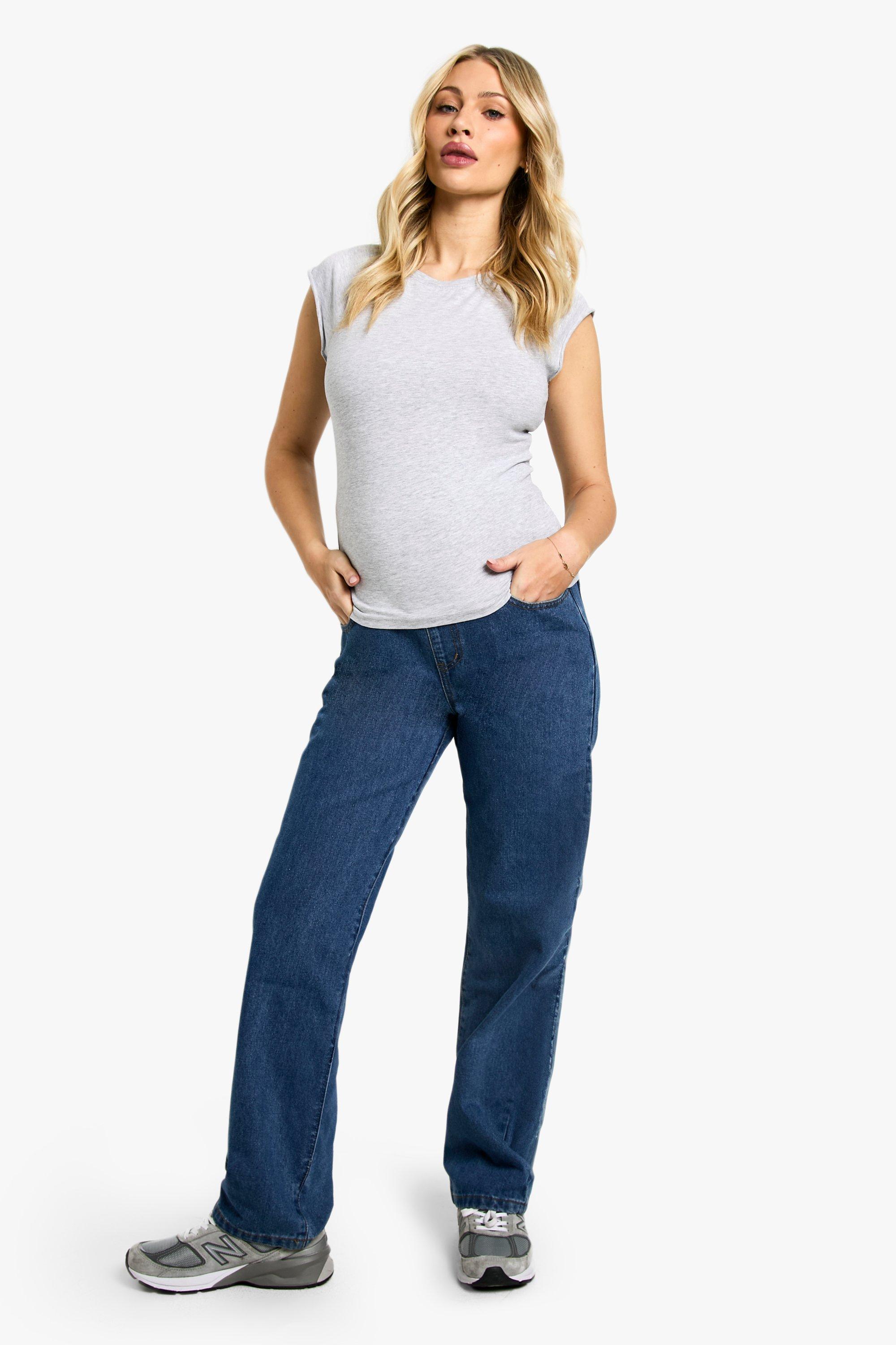 Boohoo Zwangerschap Over The Bump Jeans Met Rechte Pijpen, Mid Blue