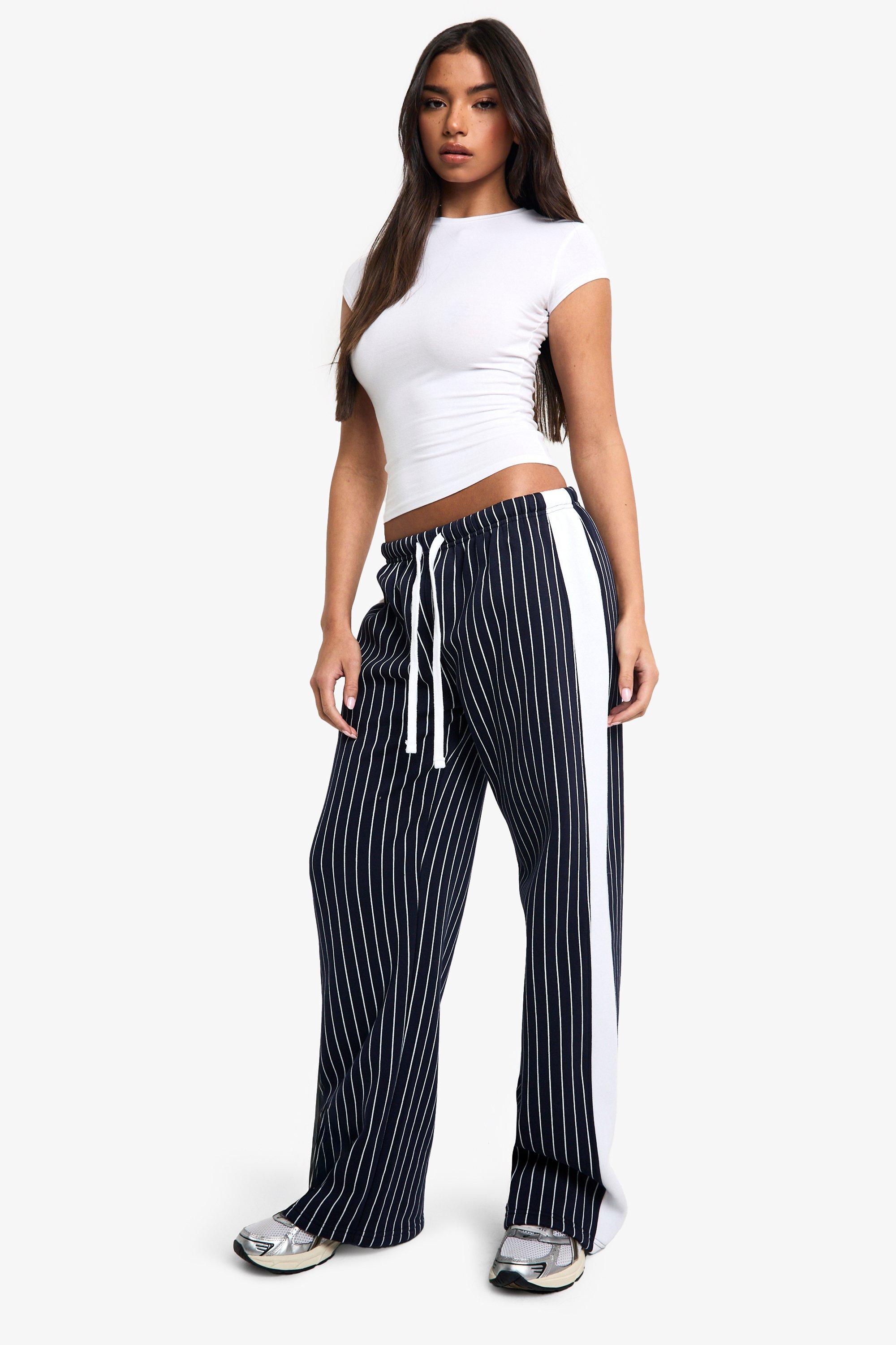 Womens Pinstripe Minimal Waistband Contrast Wide Leg Jogger - Navy - Xl, Navy