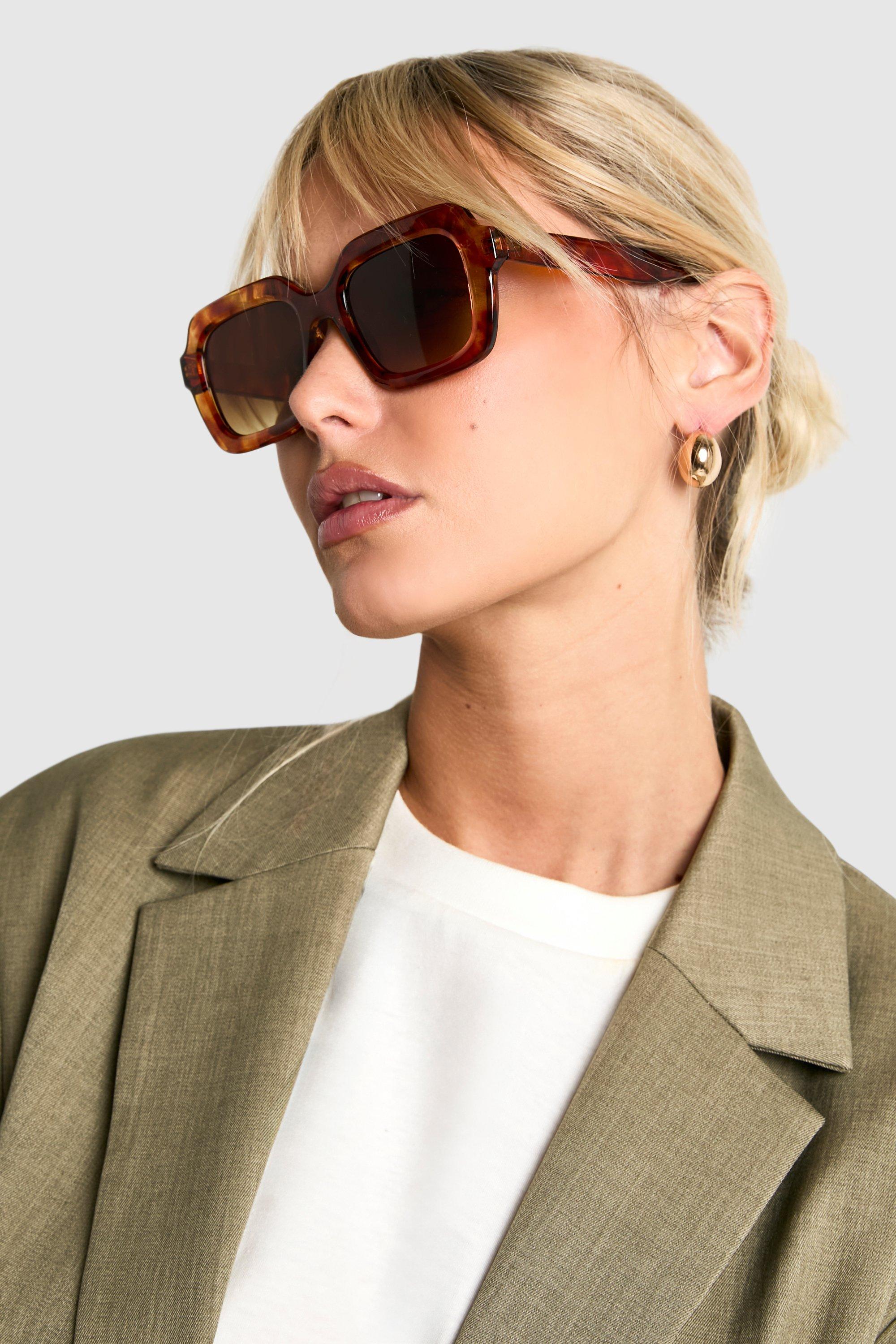 Image of Occhiali da sole squadrati retrò color tartaruga, Arancio