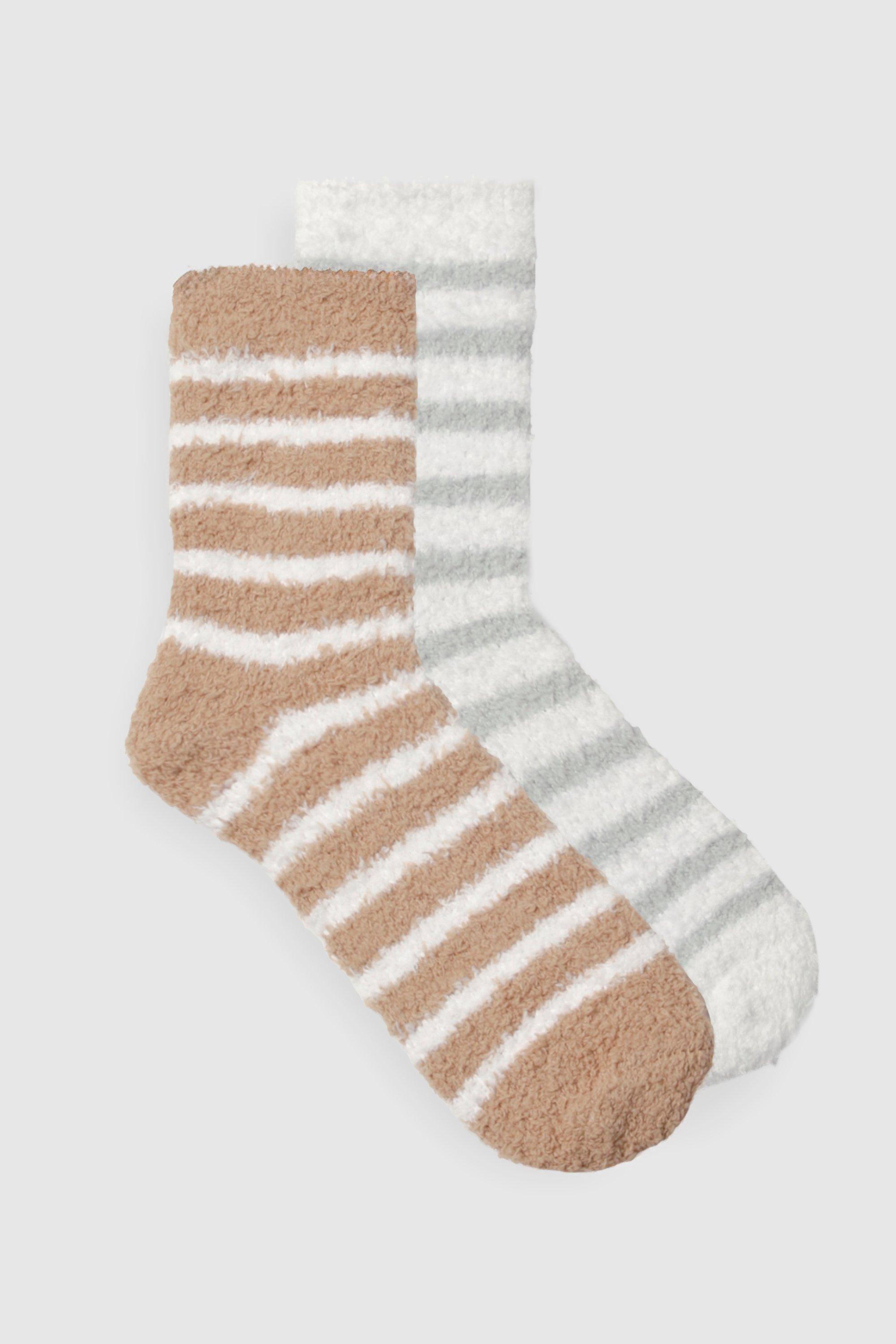 Womens 2 Pack Stripe Fluffy Slouchy Socks - Multi - One Size, Multi