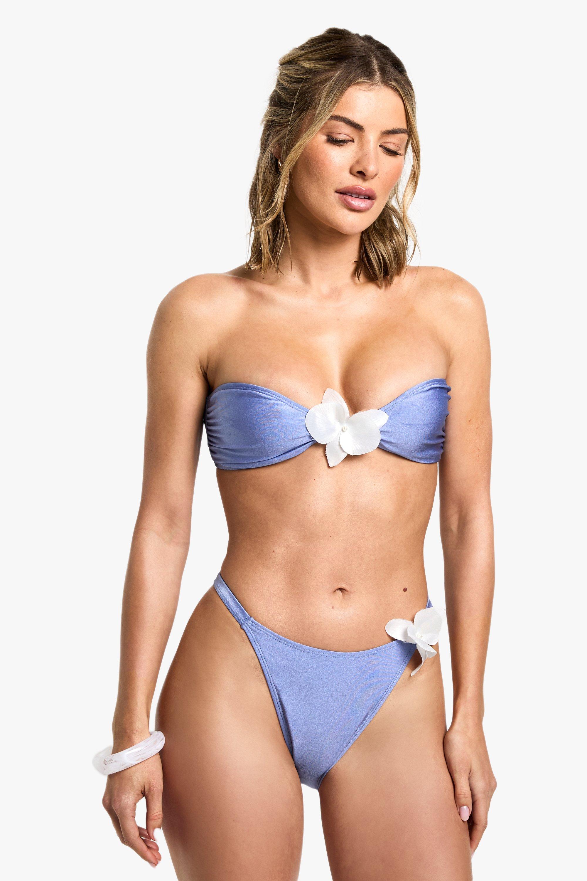 Boohoo Strapless Orchidee Bikini Set, Blue