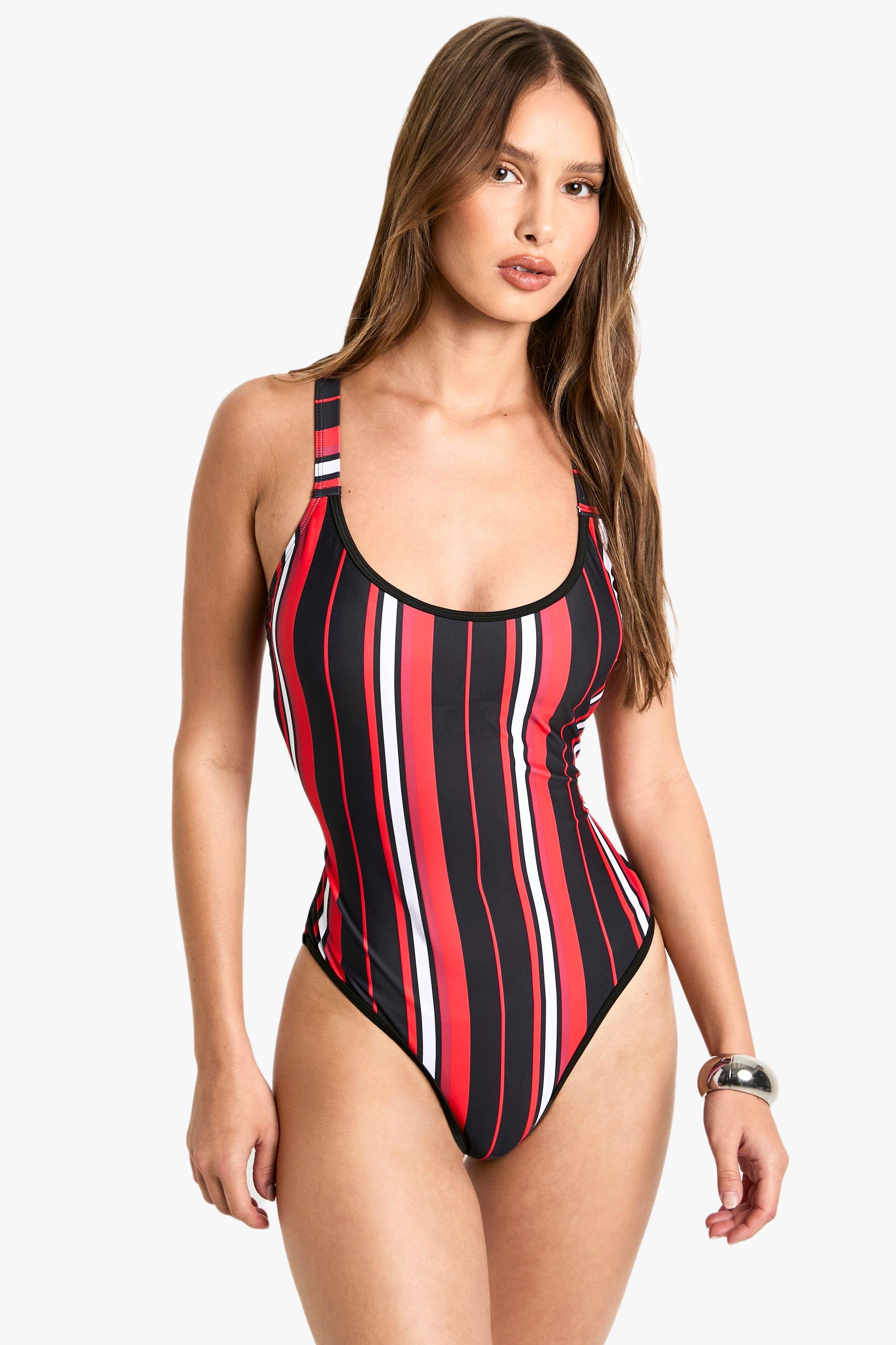 Image of Costume intero con righe sportive a contrasto e fascette a contrasto, Nero