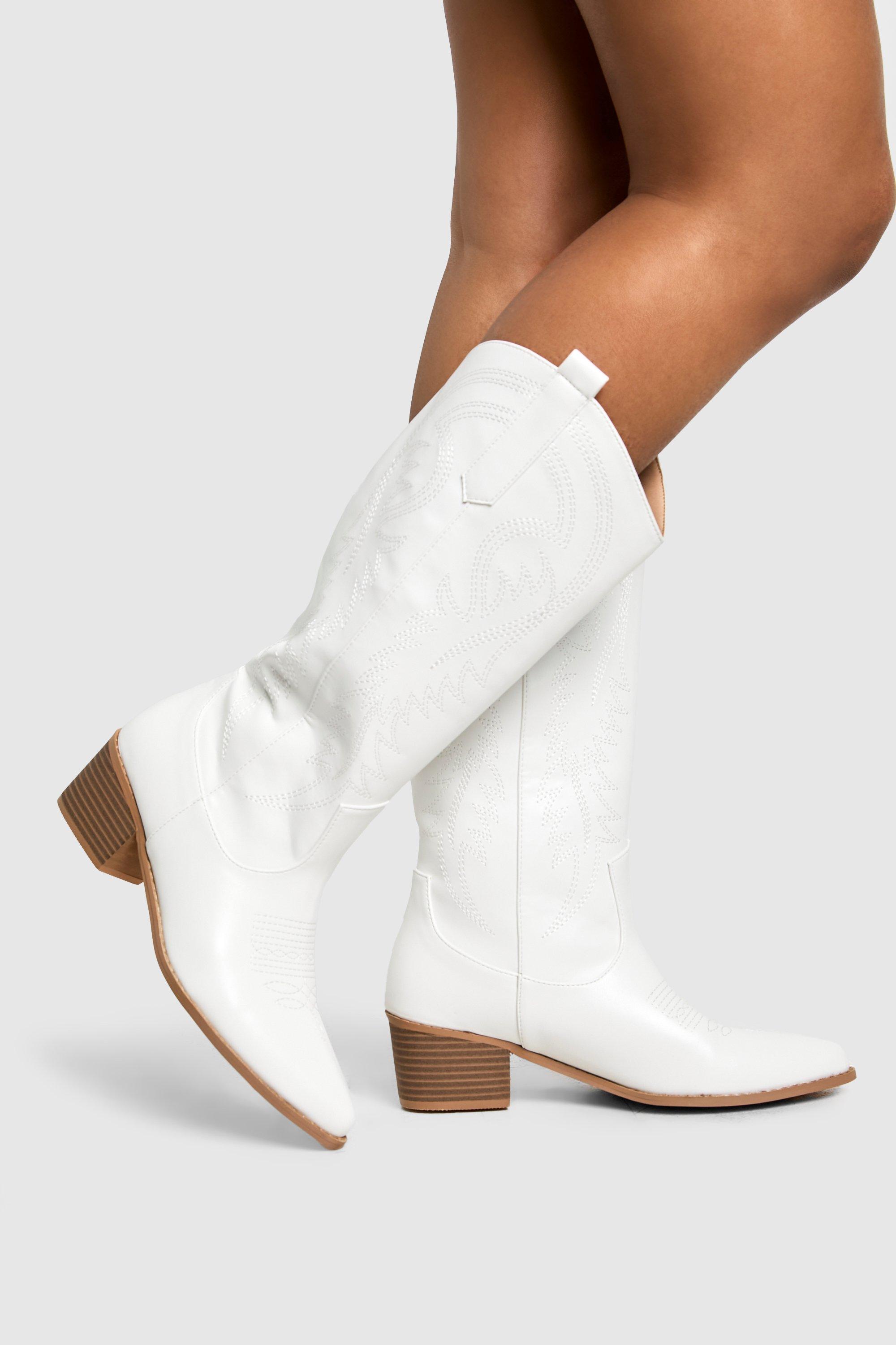 Boohoo Geborduurde Cowboylaarzen Met Kuit Detail, White