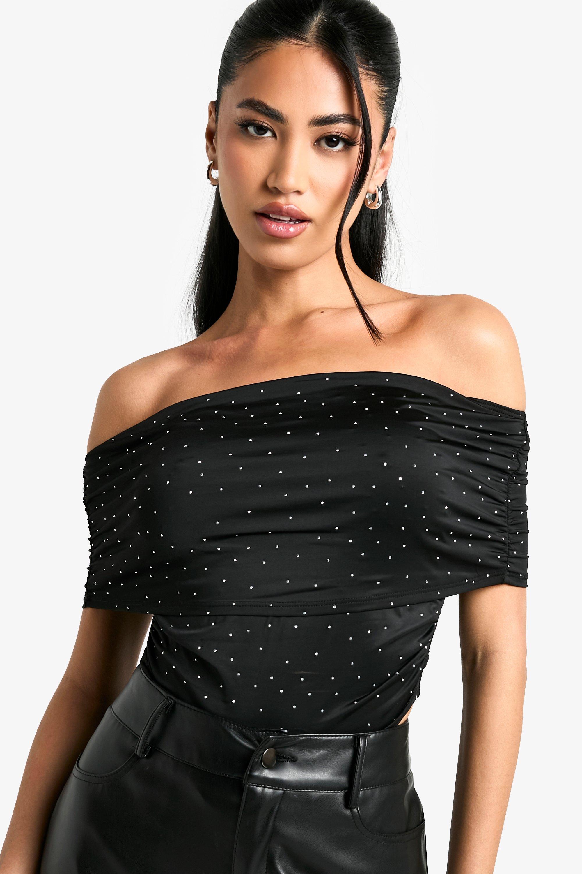 Boohoo Strakke Hotfix Top Met Asymmetrische Zoom, Black