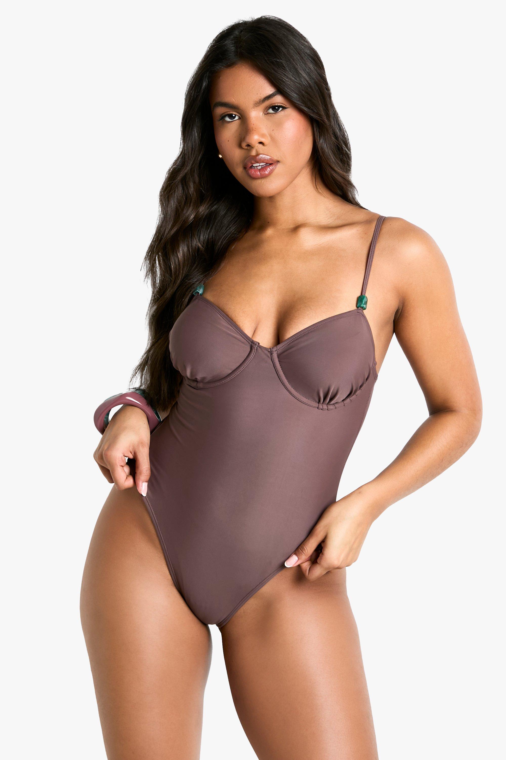Image of Costume intero con finiture in resina, Brown
