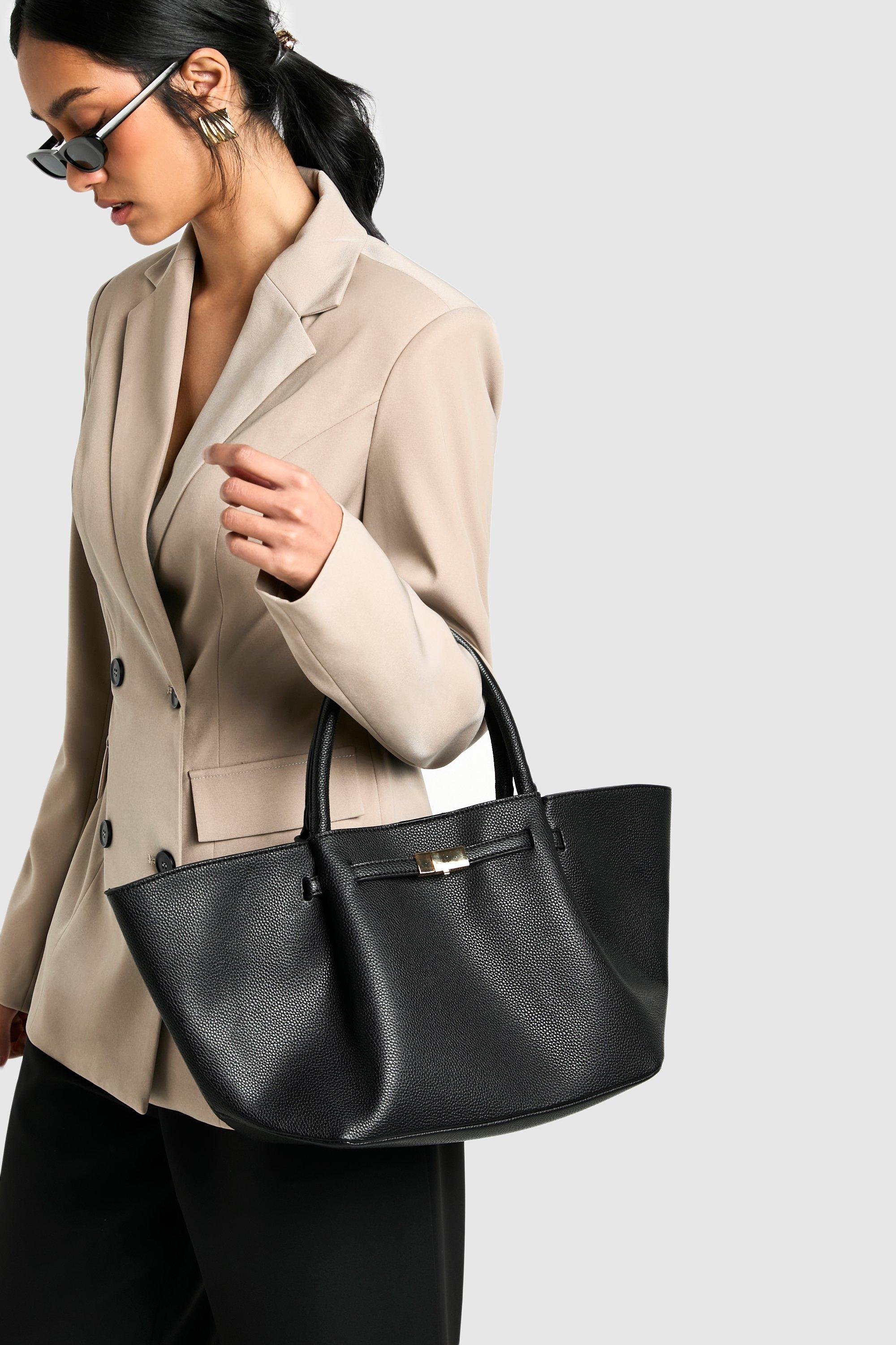 Click to view product details and reviews for Womens Clasp Detail Textured Pu Tote Bag Black One Size Black.