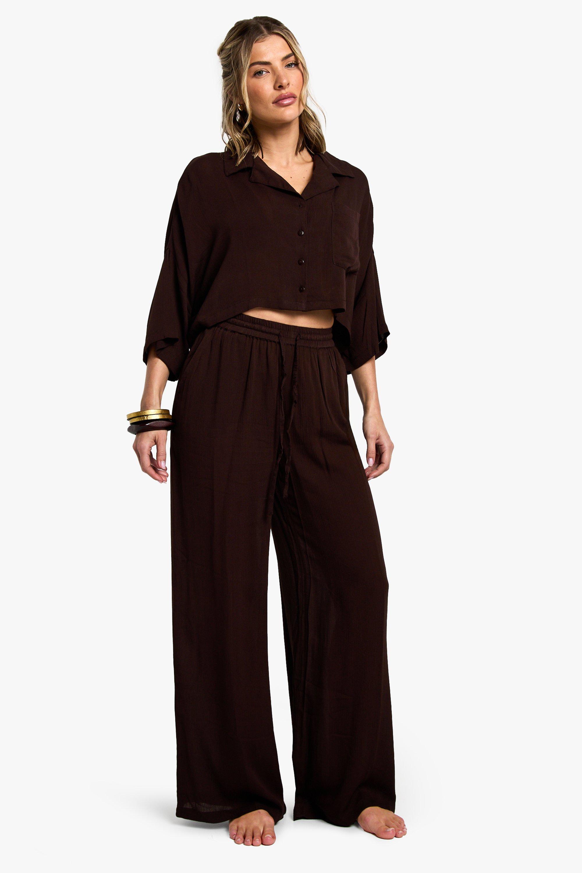 Image of Pantaloni a gamba ampia Beachwear Essentials, Brown