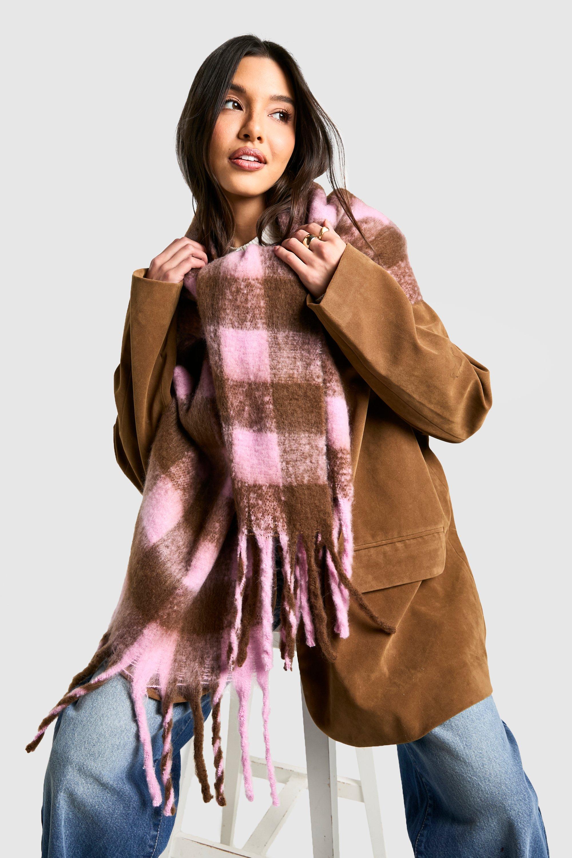 Click to view product details and reviews for Womens Checked Super Soft Tassel Scarf Brown One Size Brown.