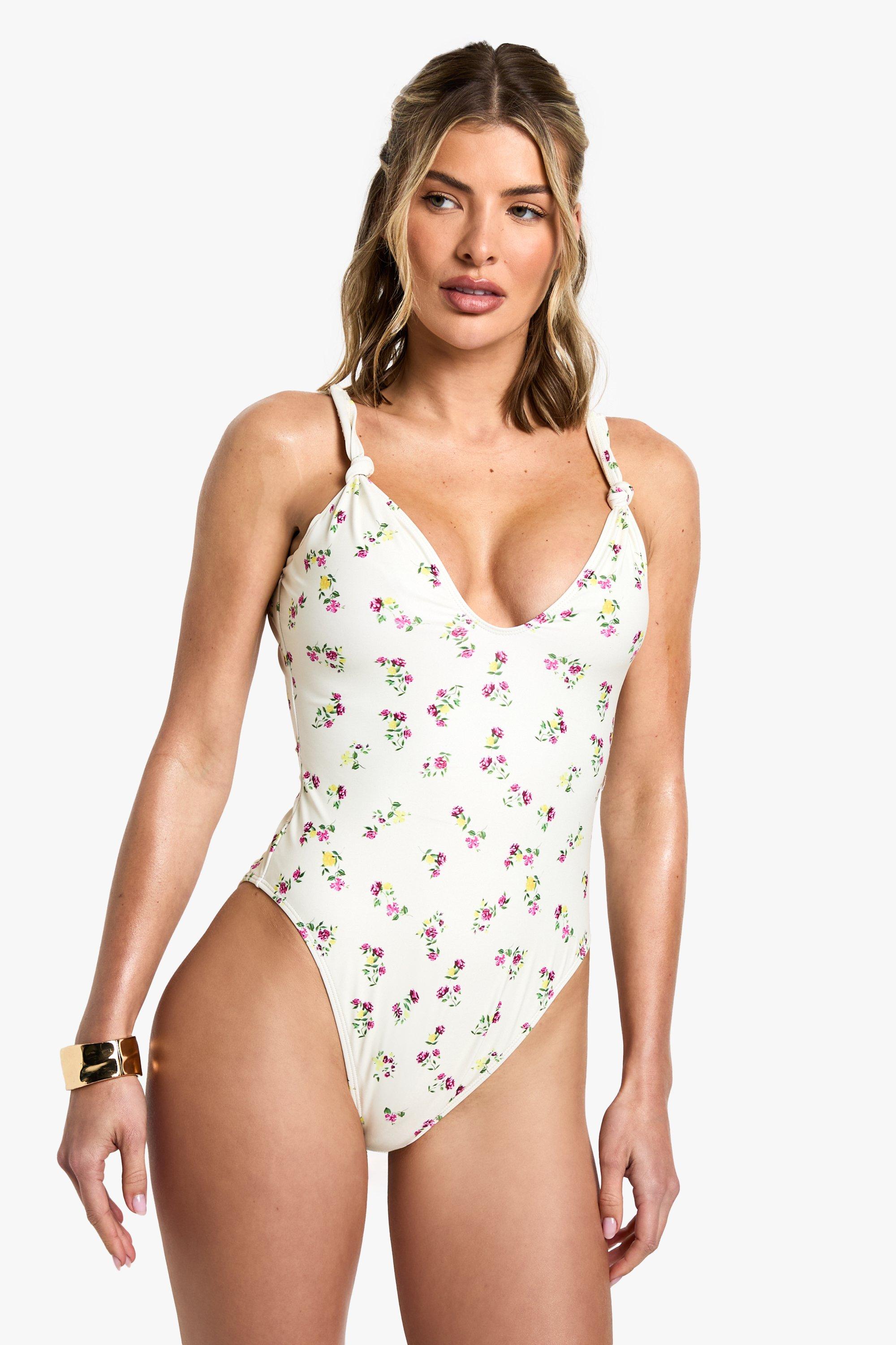 Image of Costume intero con stampa e nodo, Bianco