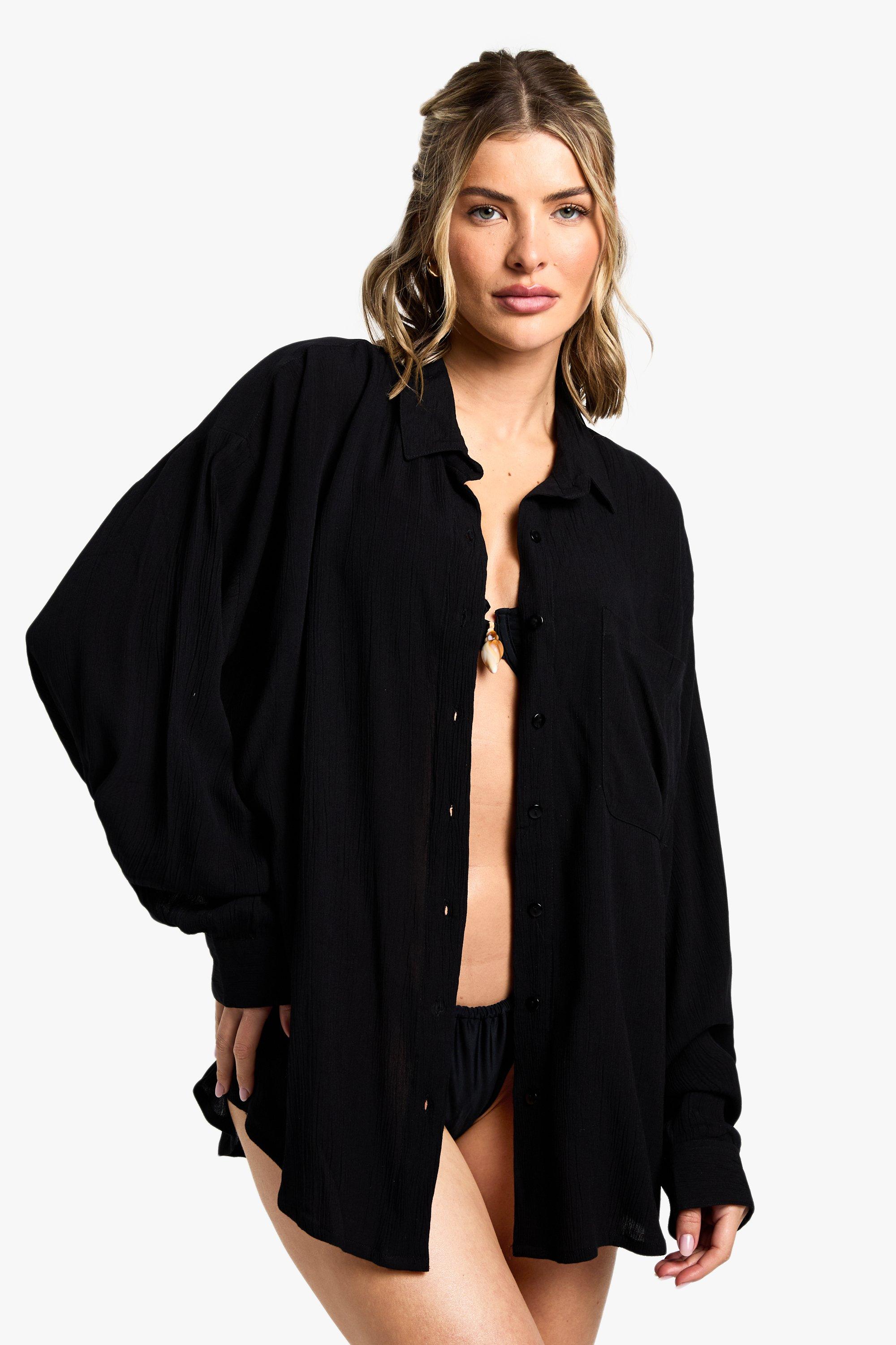 Image of Camicia oversize da mare Essentials, Nero