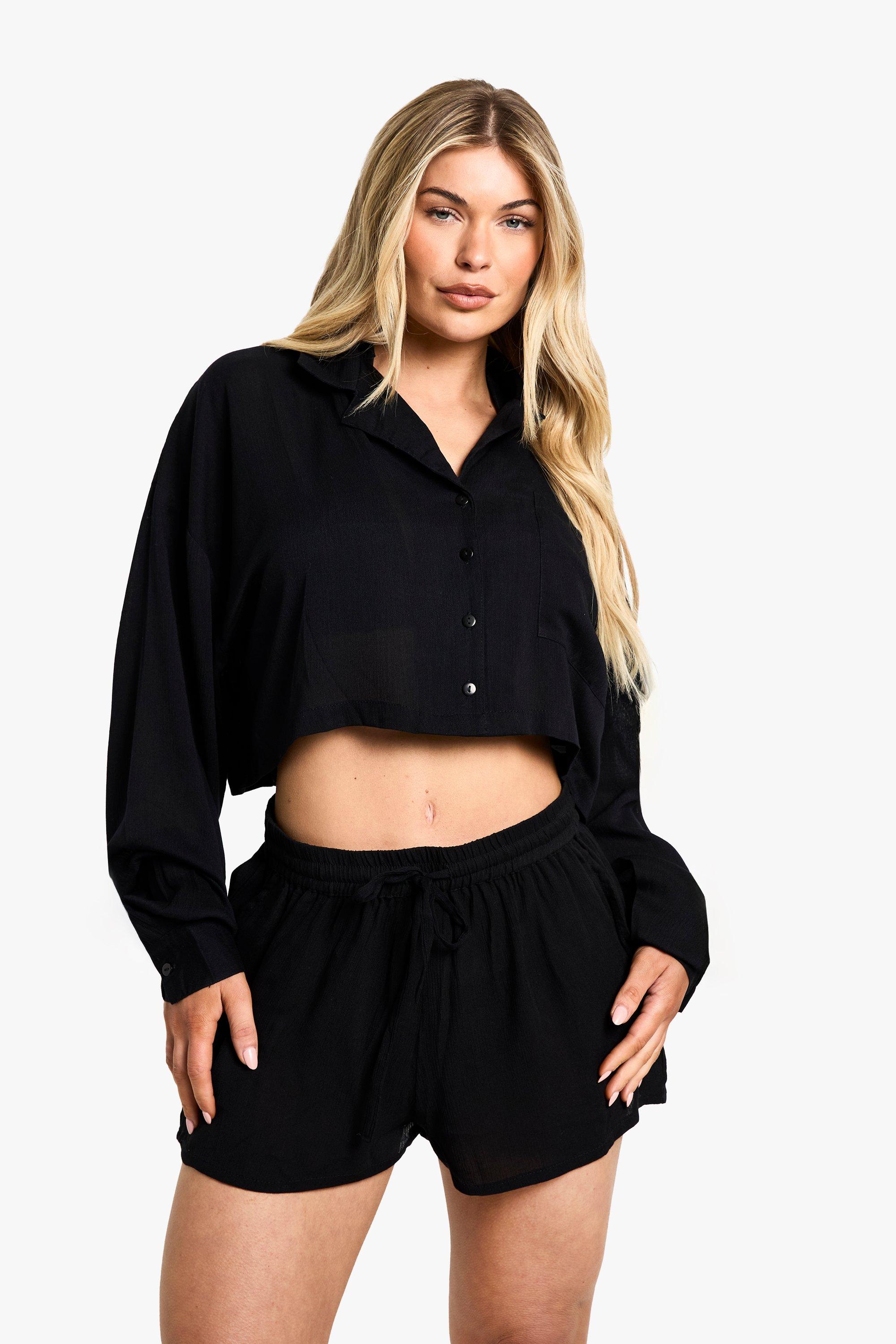 Image of Camicia corta a maniche lunghe da mare Essentials, Nero