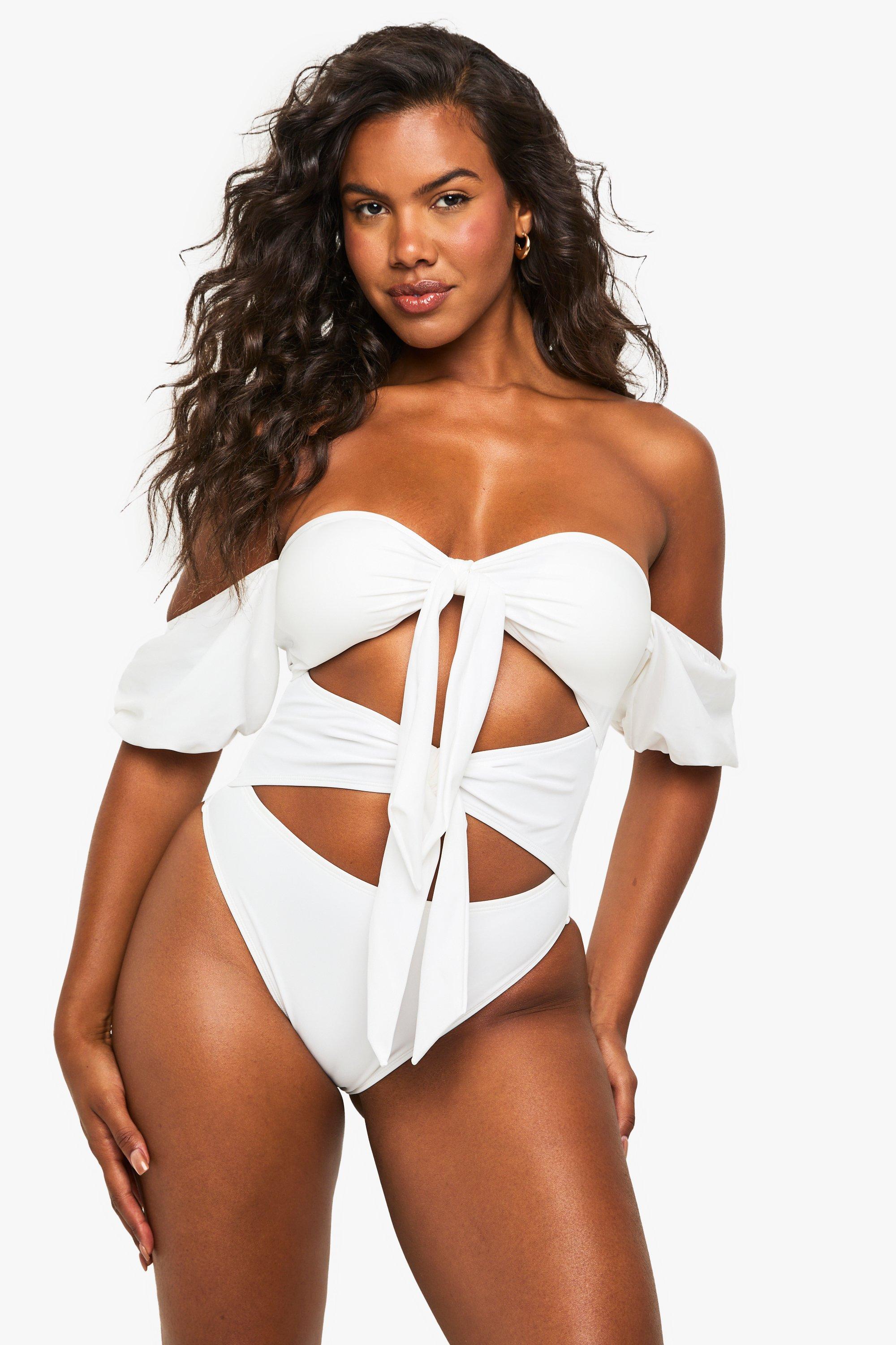 Image of Costume intero da sposa Premium perizoma con laccetti frontali, Bianco