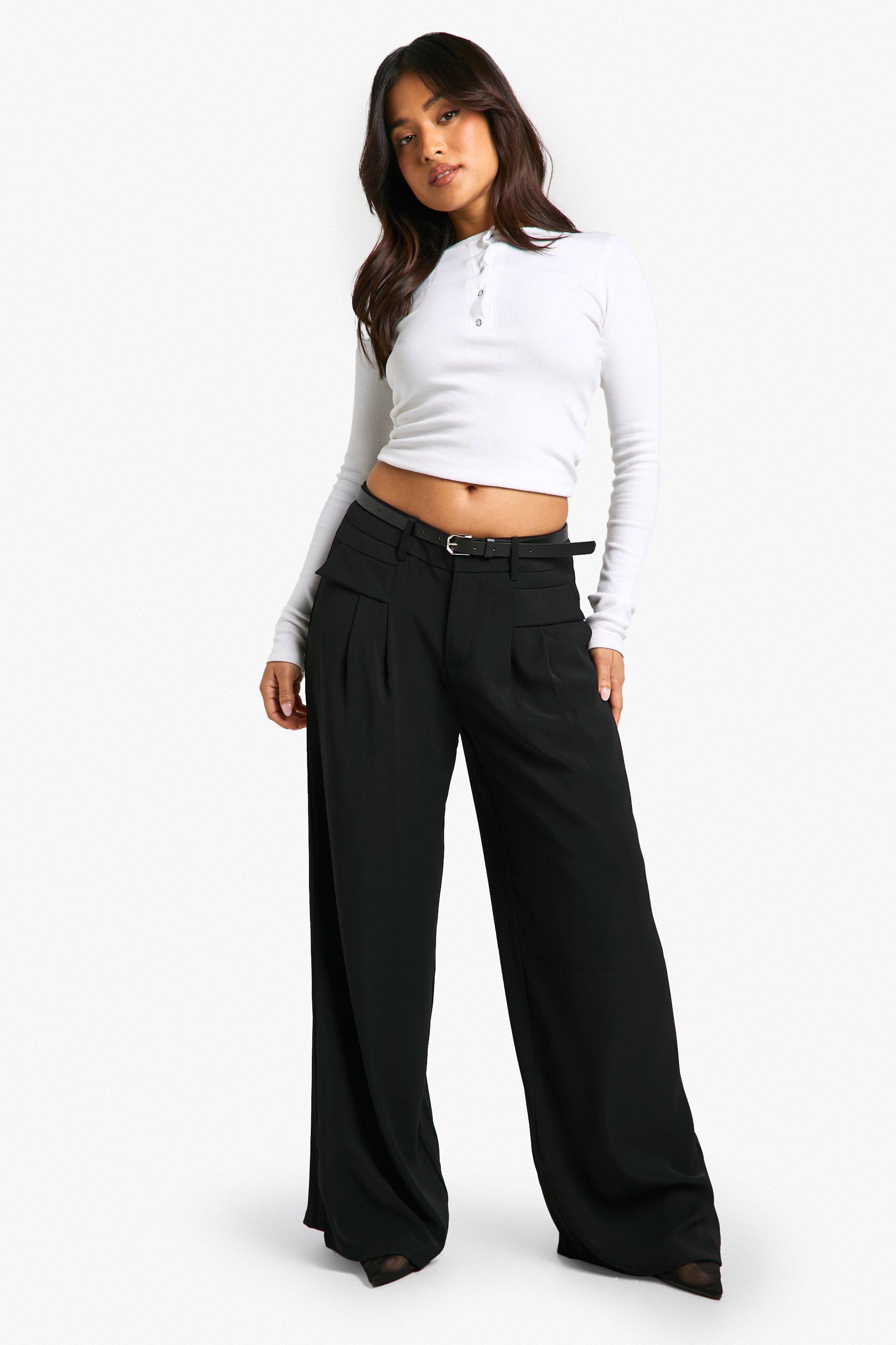 Image of Pantaloni a gamba ampia Petite Fluid con cintura, Nero