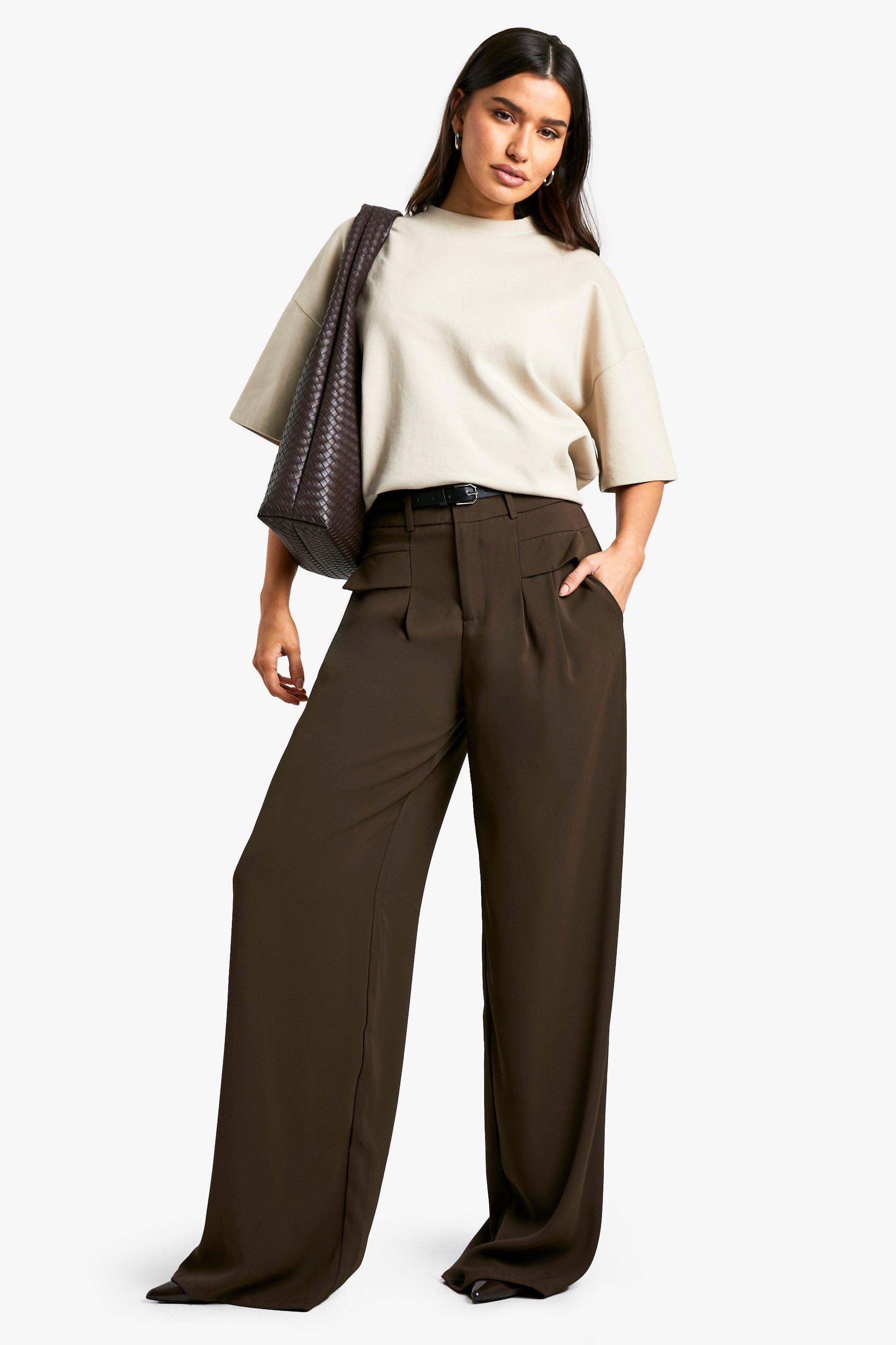 Image of Pantaloni a gamba ampia Tall fluidi con cintura, Brown