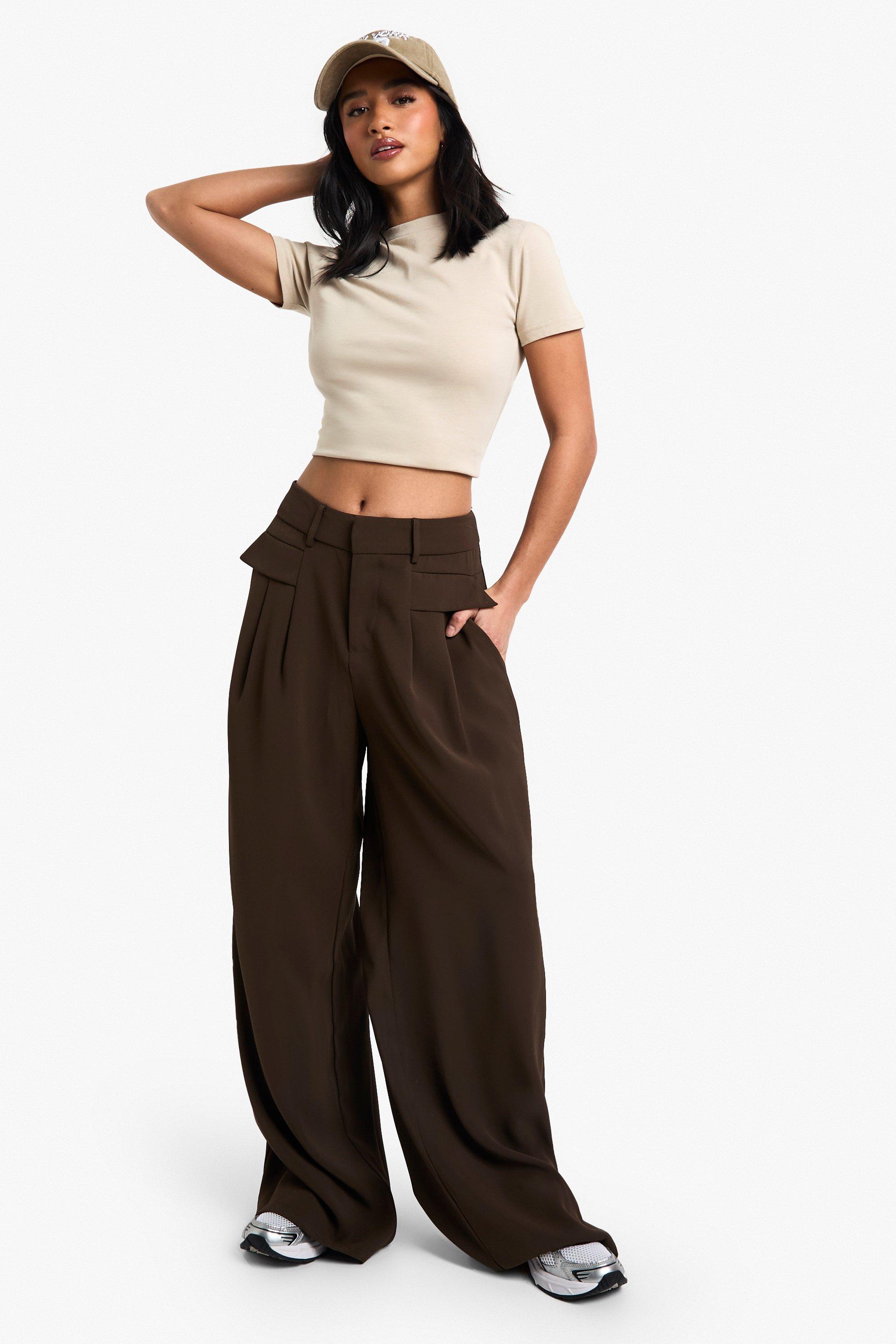 Image of Pantaloni a gamba ampia Petite Fluid con cintura, Brown
