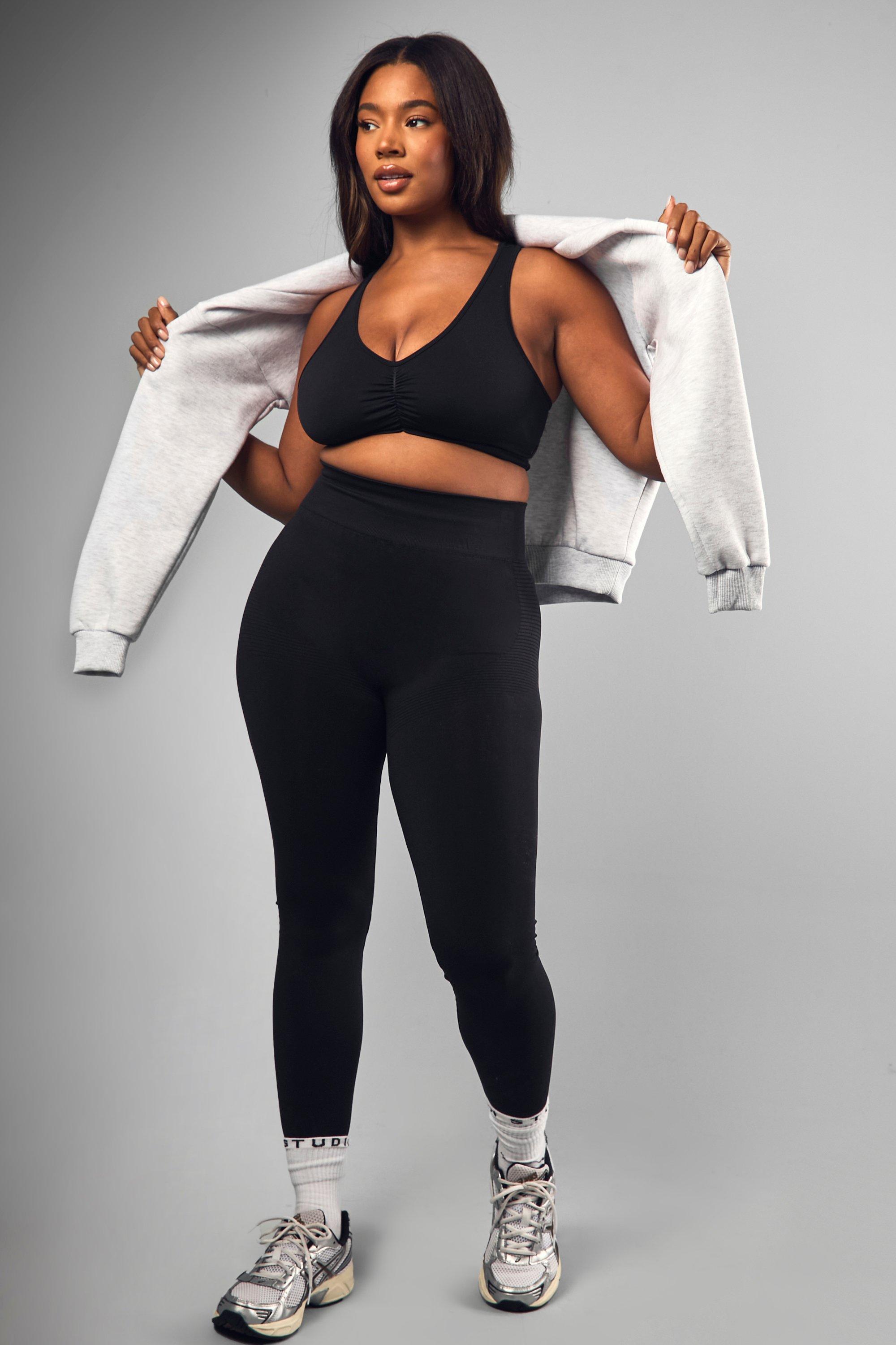 Image of Legging Plus Size Premium modellanti sul retro senza cuciture, Nero