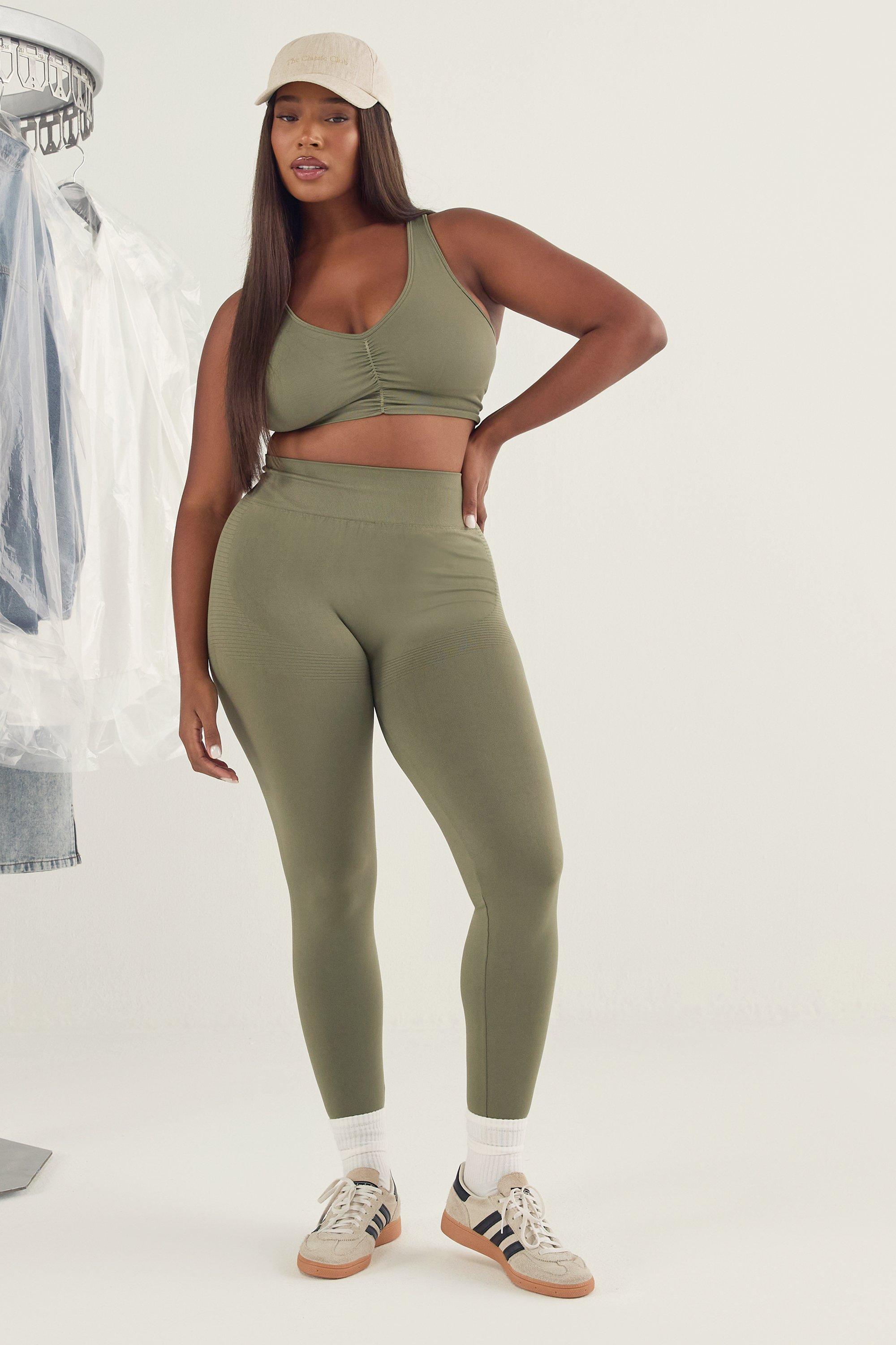 Image of Legging Plus Size Premium modellanti sul retro senza cuciture, Verde