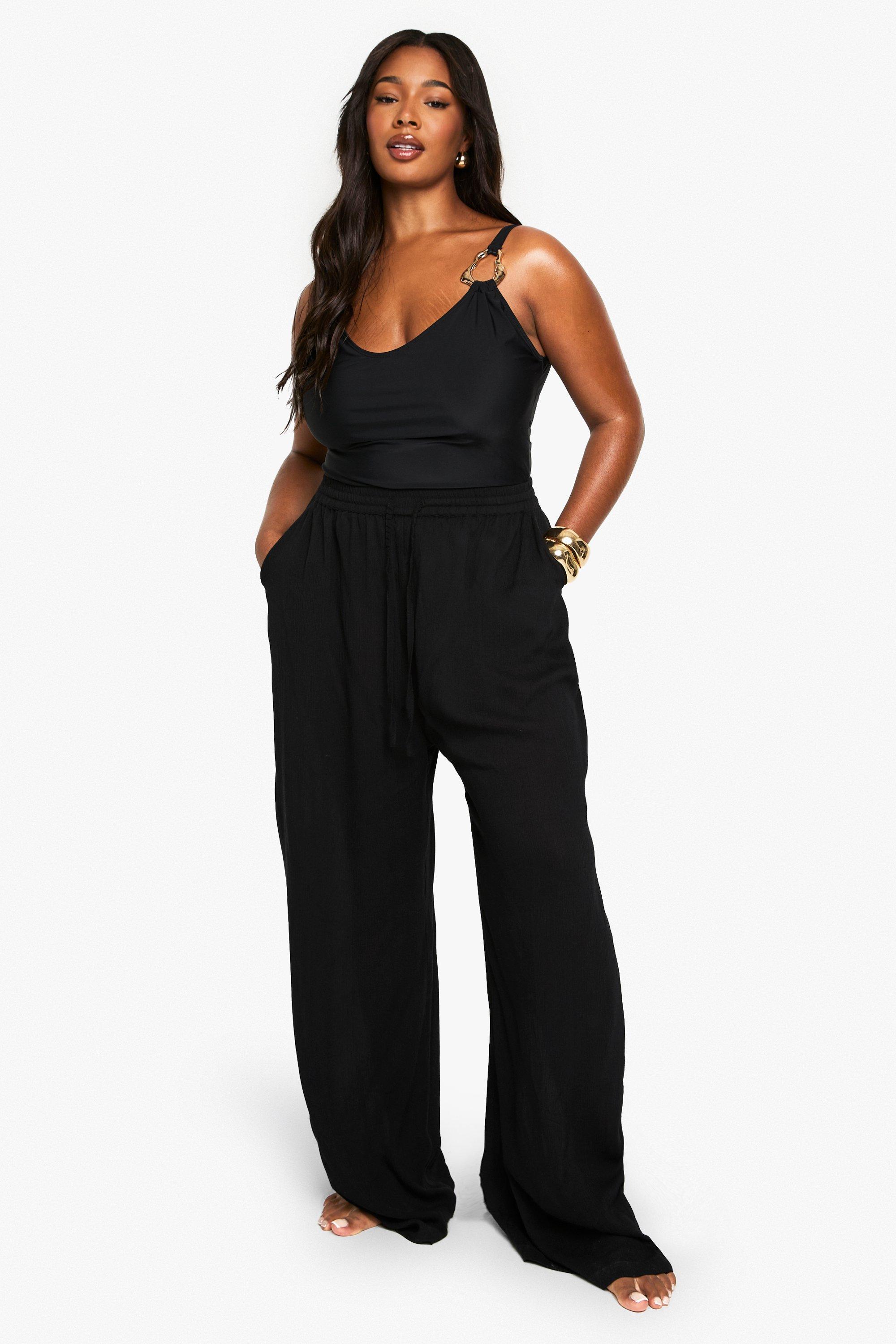 Image of Pantaloni a gamba ampia Plus Size Beachwear Essentials, Nero