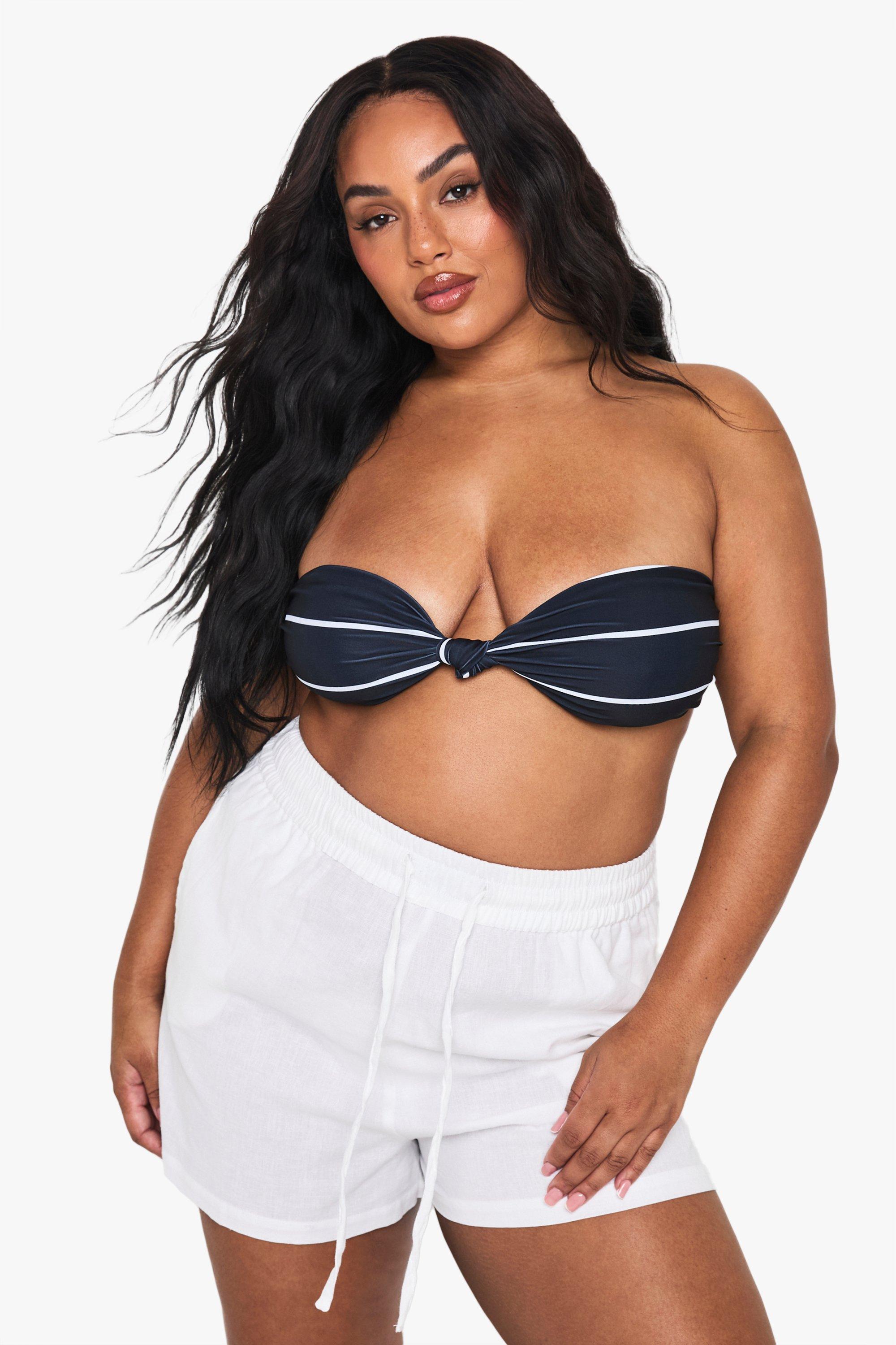 Boohoo Plus Gestreepte Strapless Badmode Essentials Bikini Top, Leopard