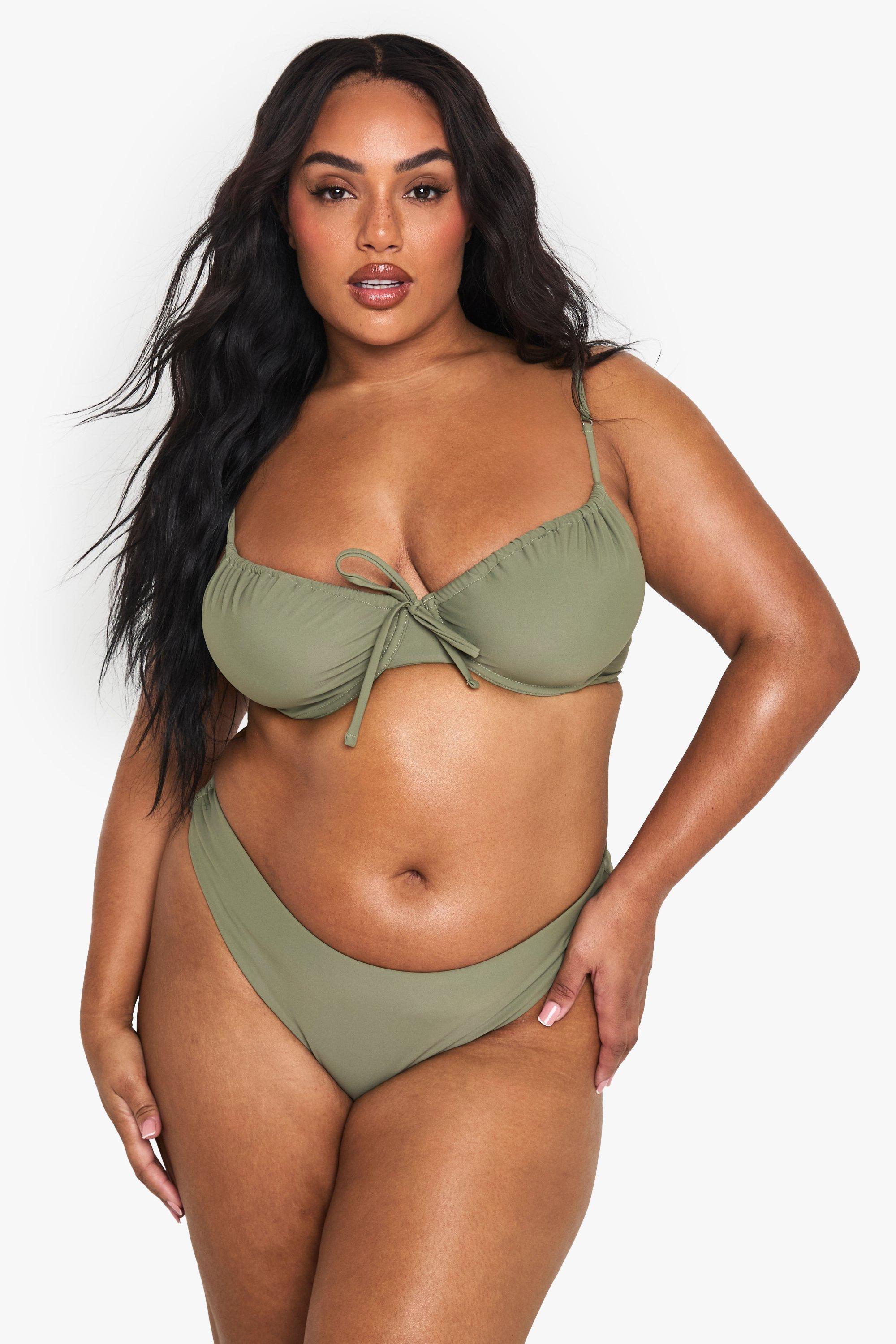 Boohoo Plus Badmode Essentials Bikini Top Met Beugel, Khaki