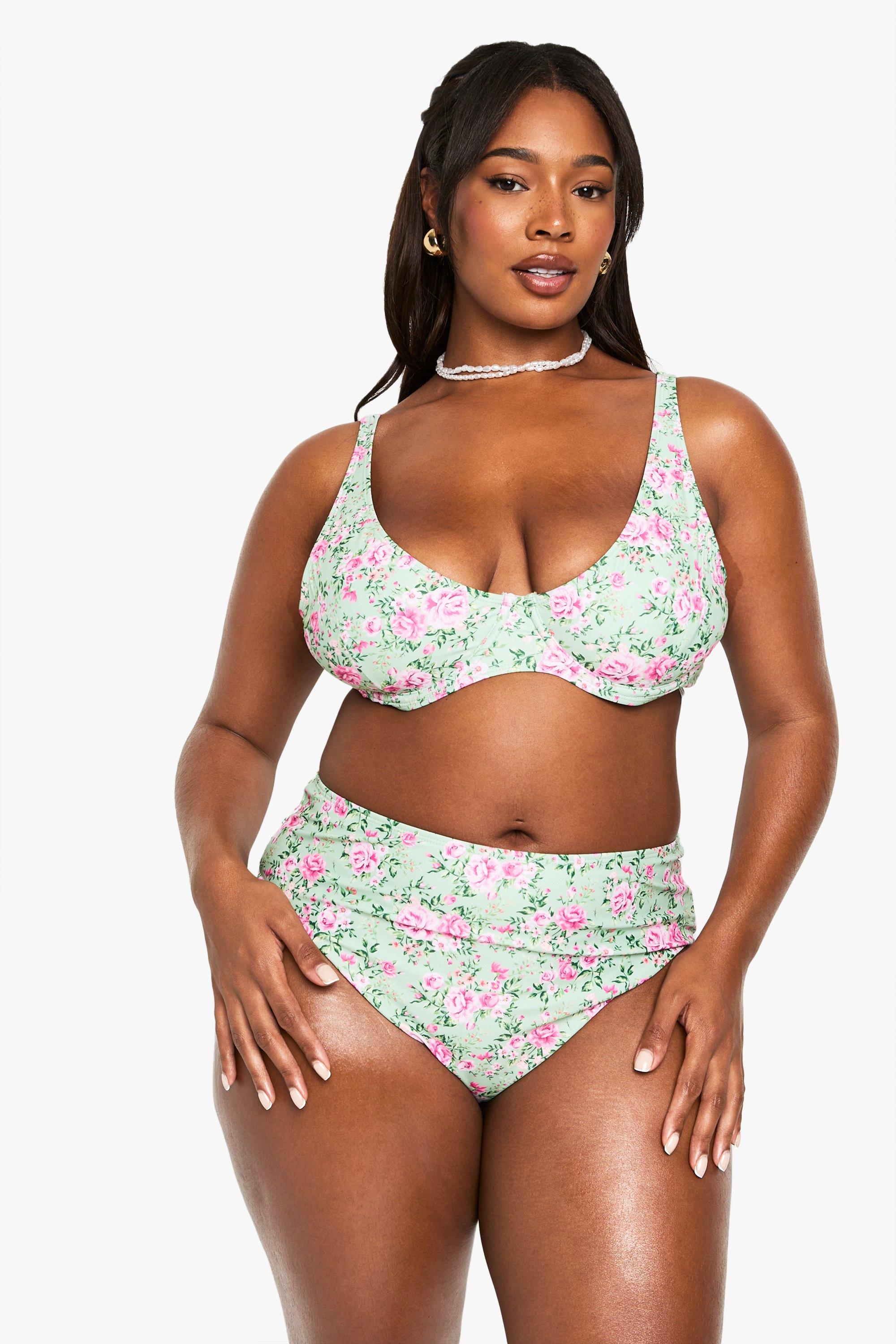 Boohoo Plus Bloemenprint Bikini Set, Baby Pink