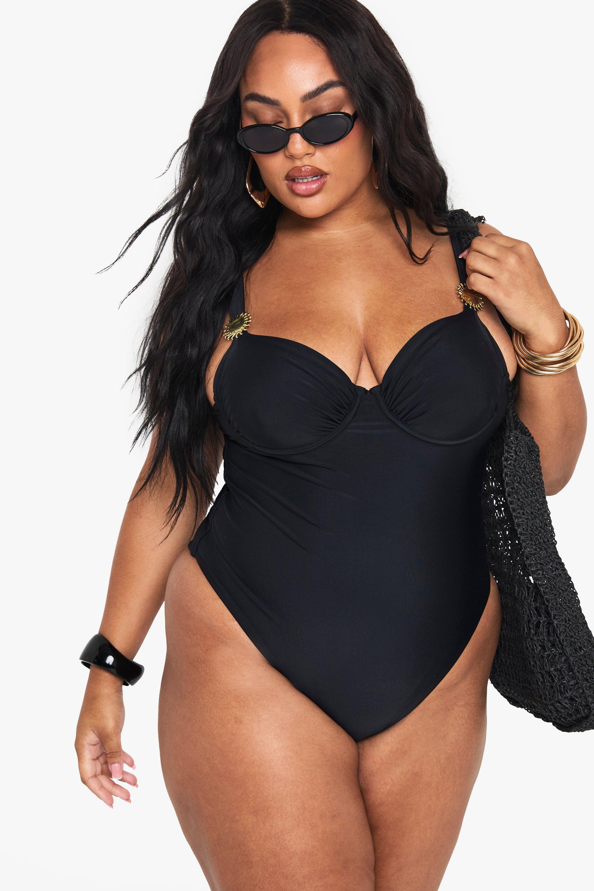 Image of Costume intero Plus Size con balconcino e finiture Sunshine, Nero
